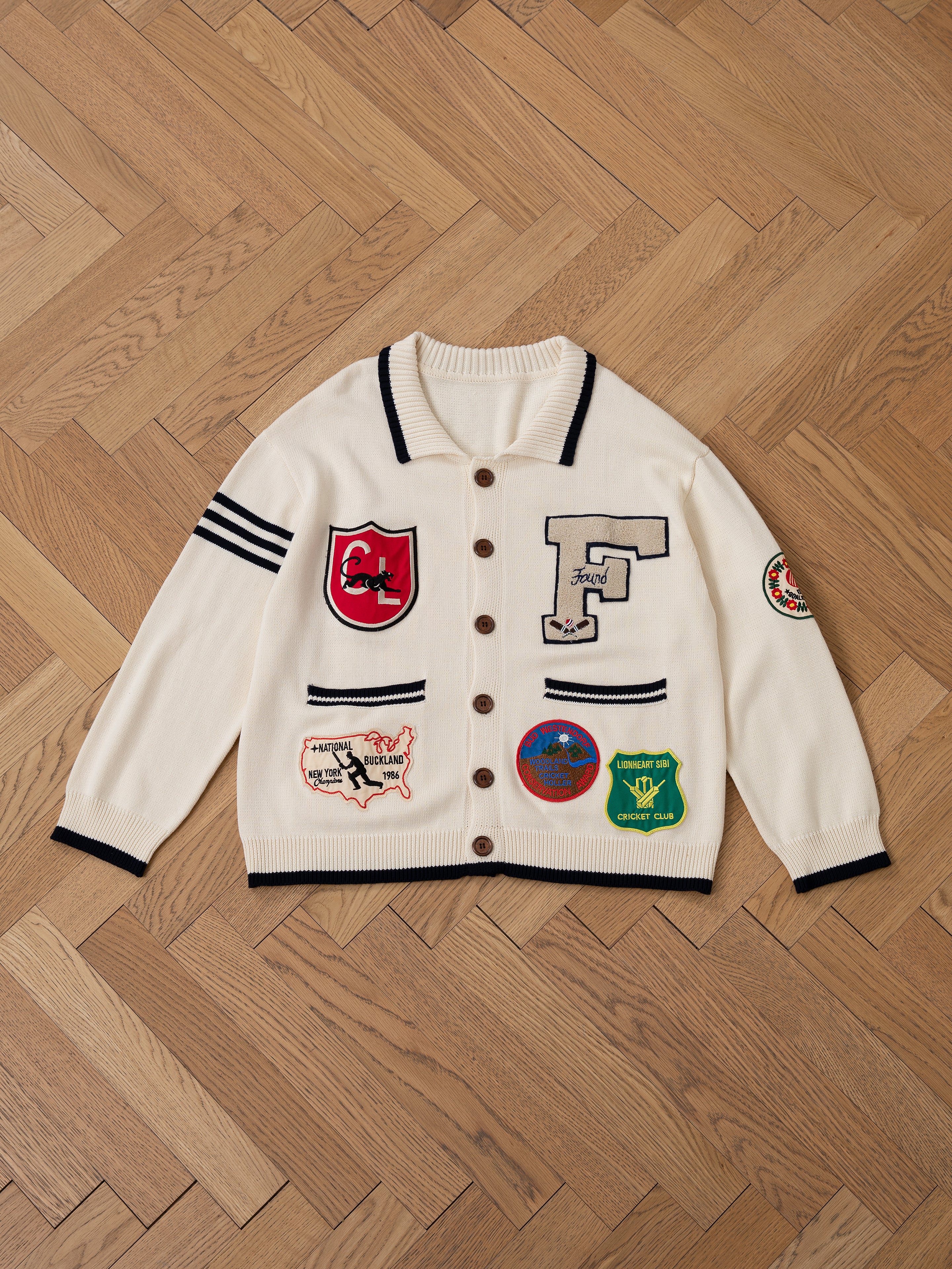 York Varsity Patch Collared Cardigan | Modern Menswear by yycbvcnbmmnbm
