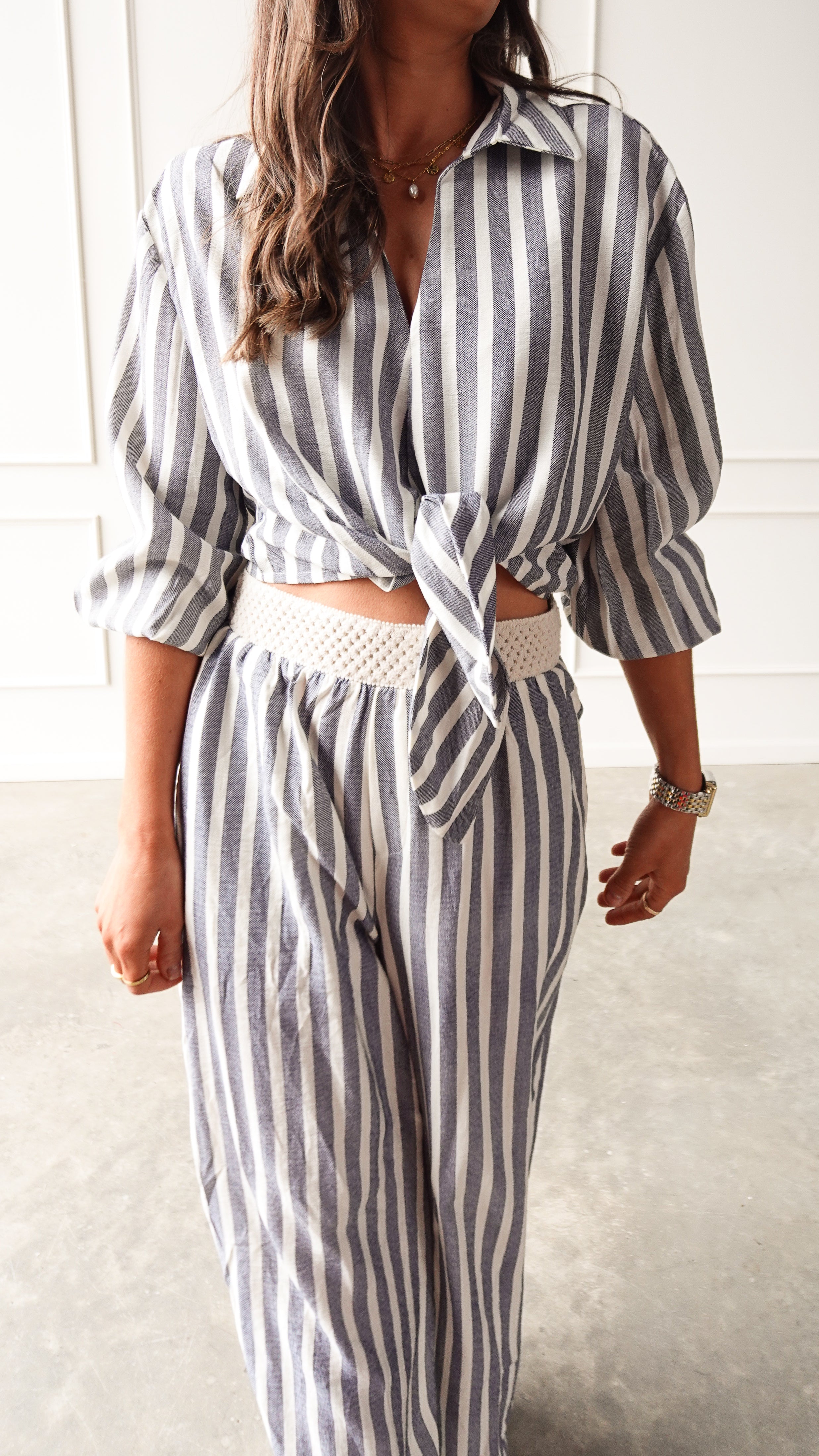 Chambray Striped Tie-Front Top | Elegant Women's Fashion by coolavocek