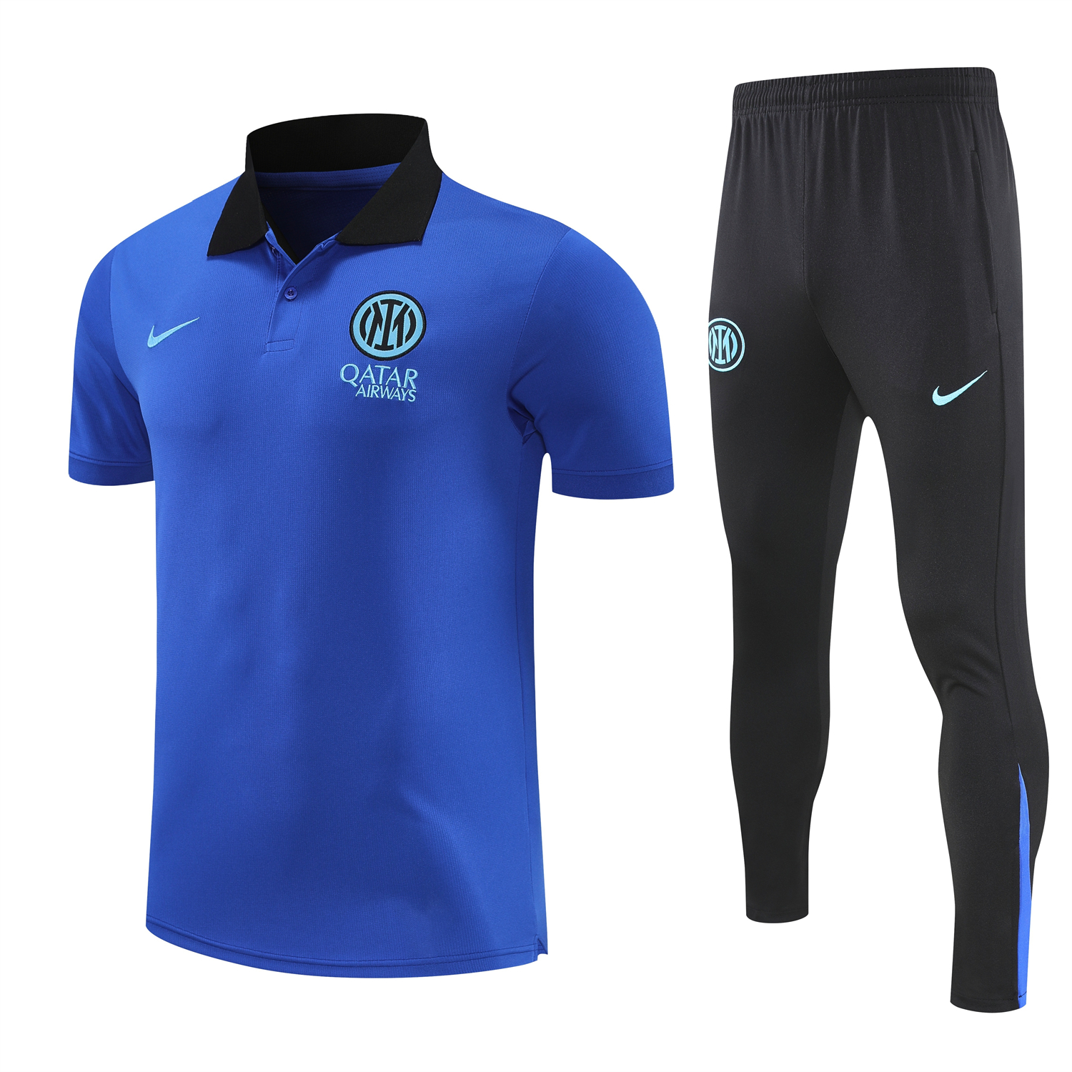 AlphaJersey-Inter Milan 25-26 POLO Short-Sleeve Training Set - Ocean Blue Top and Black Pants