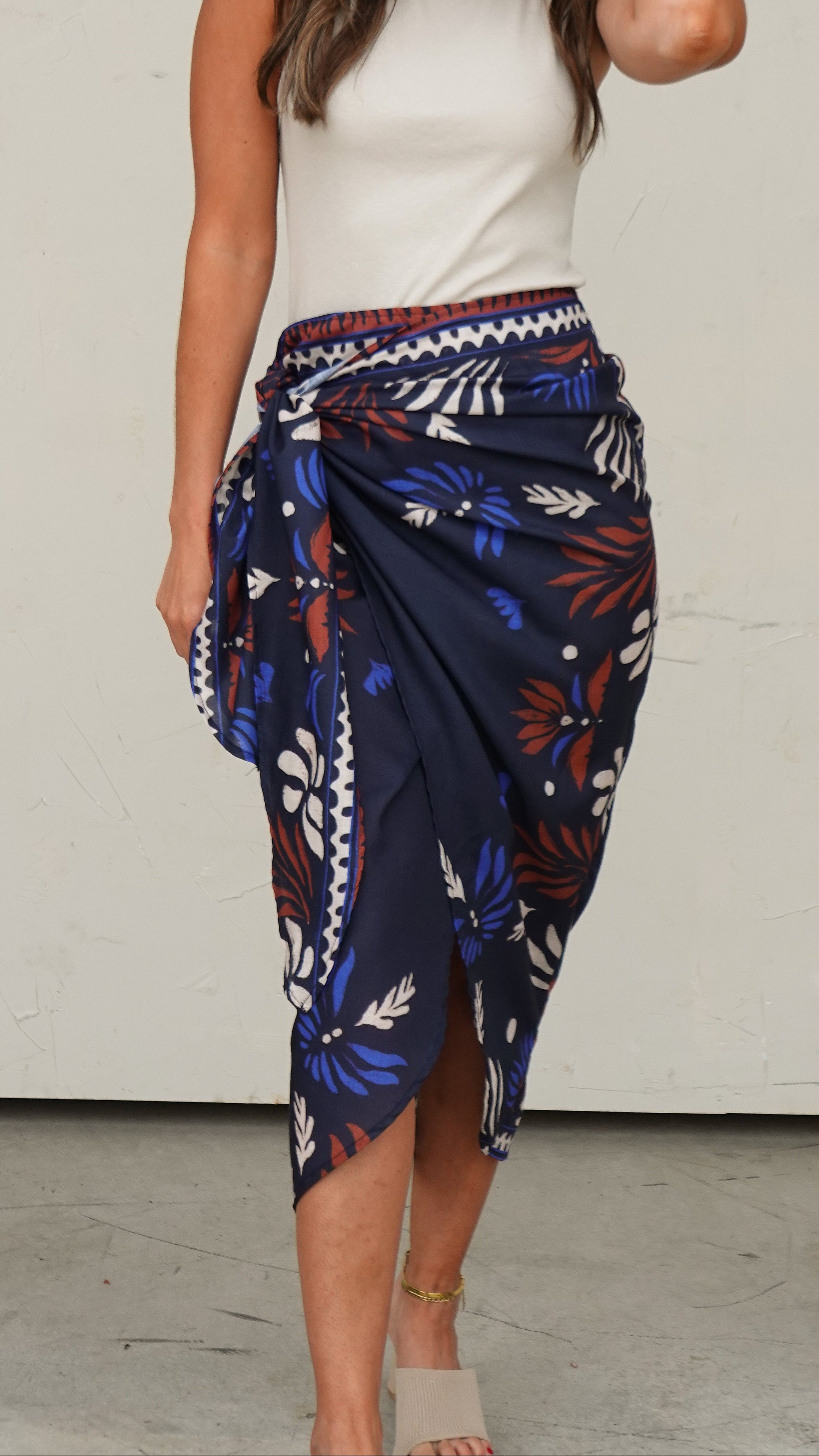 Navy Printed Wrap Skirt | Elegant Women's Fashion by coolavocek