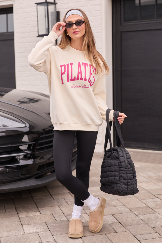 Pilates Cream Graphic Sweatshirt | Elegant Women's Fashion by coolavocek