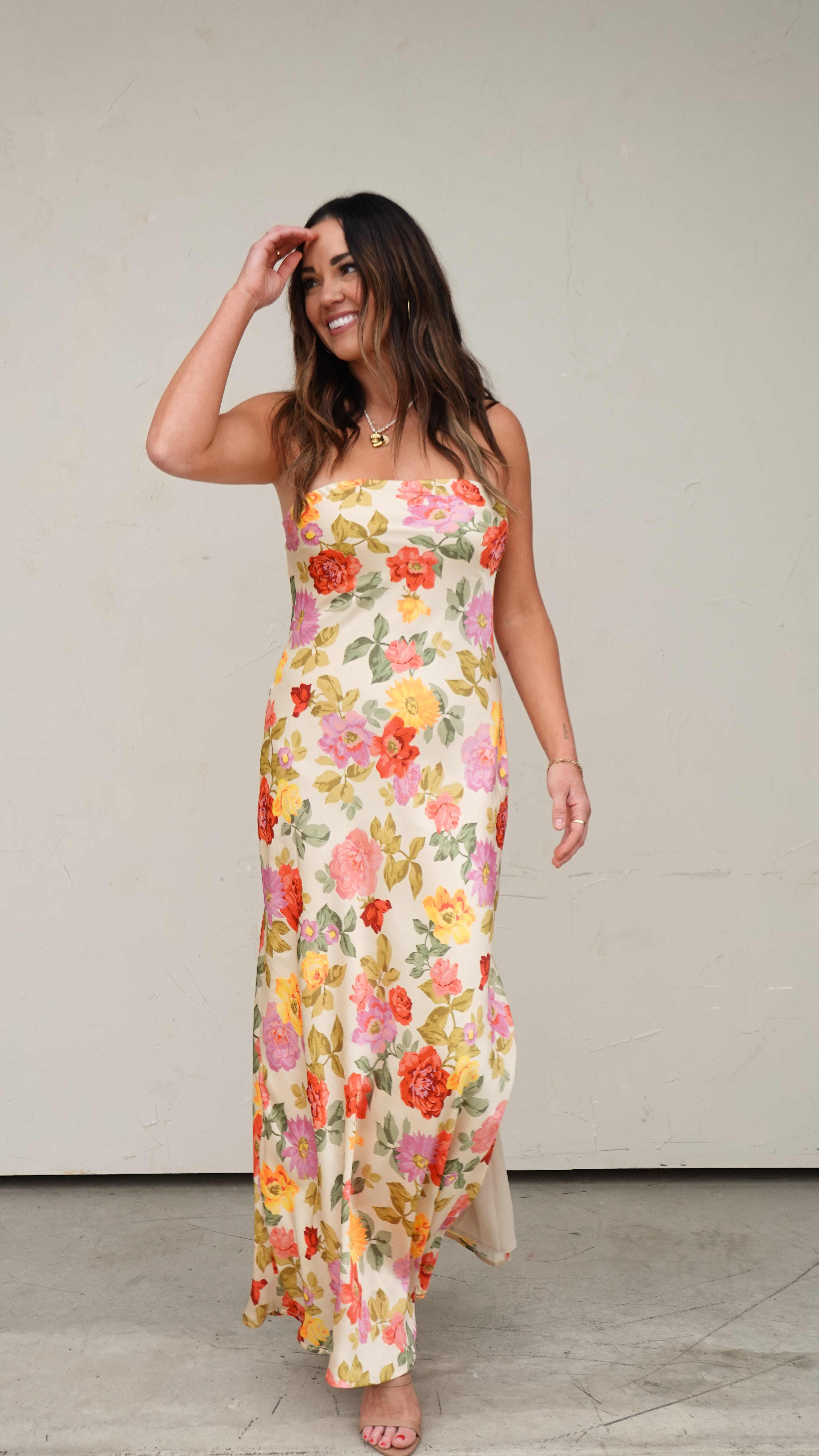 Floral Satin Strapless Maxi Dress | Elegant Women's Fashion by coolavocek