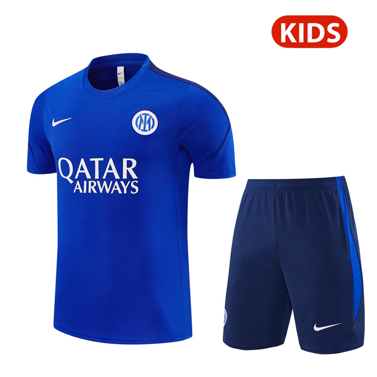 AlphaJersey-Inter Milan 26-27 Short-Sleeve Kids Training Set - Ocean Blue Top & Deep Blue Shorts