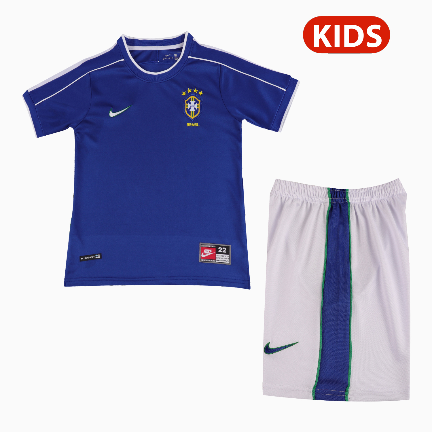 AlphaJersey-Retro Brazil 1998 Away Kids Kit