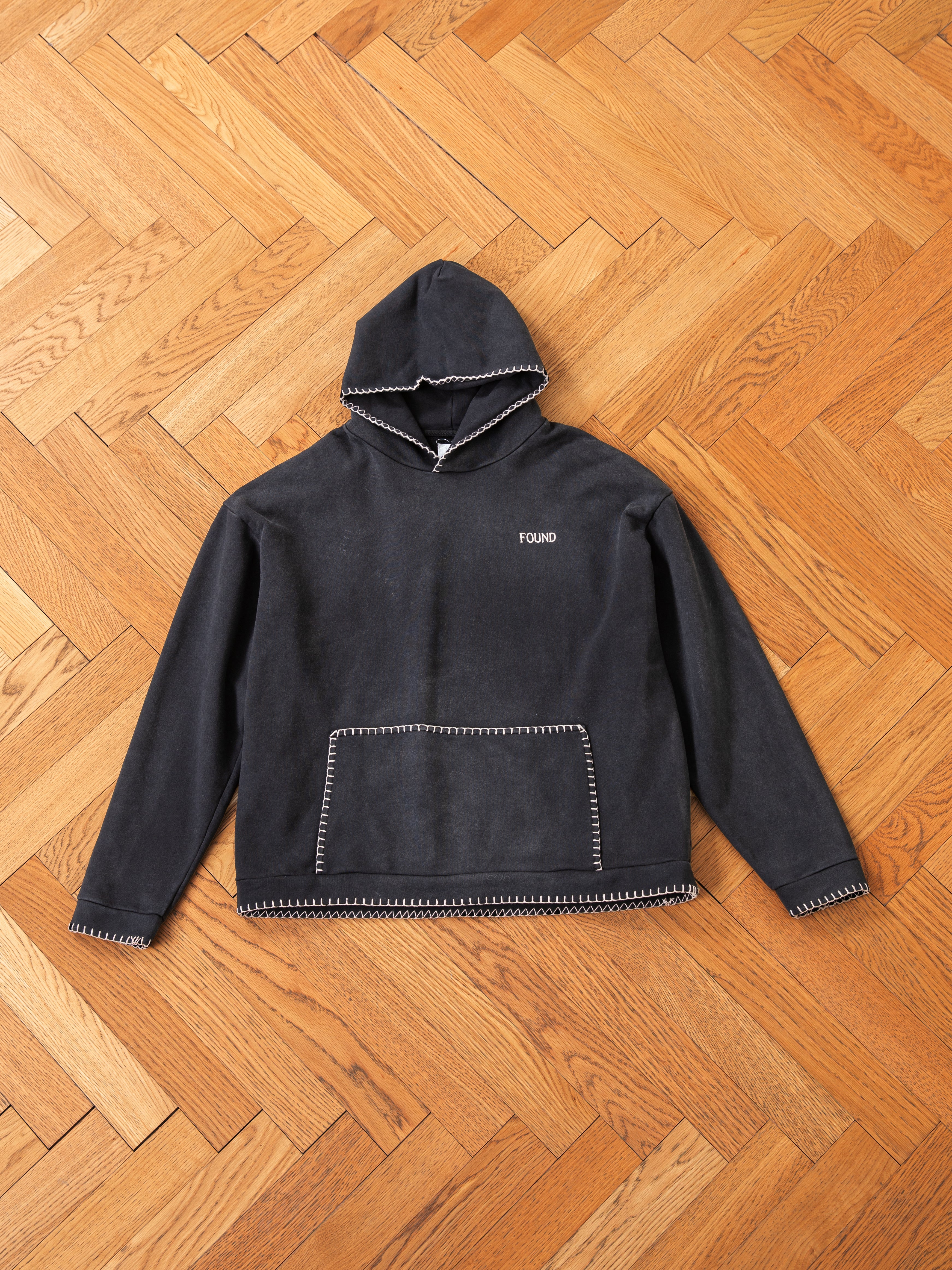 Stitched Border Distressed Logo Hoodie | Modern Menswear by yycbvcnbmmnbm