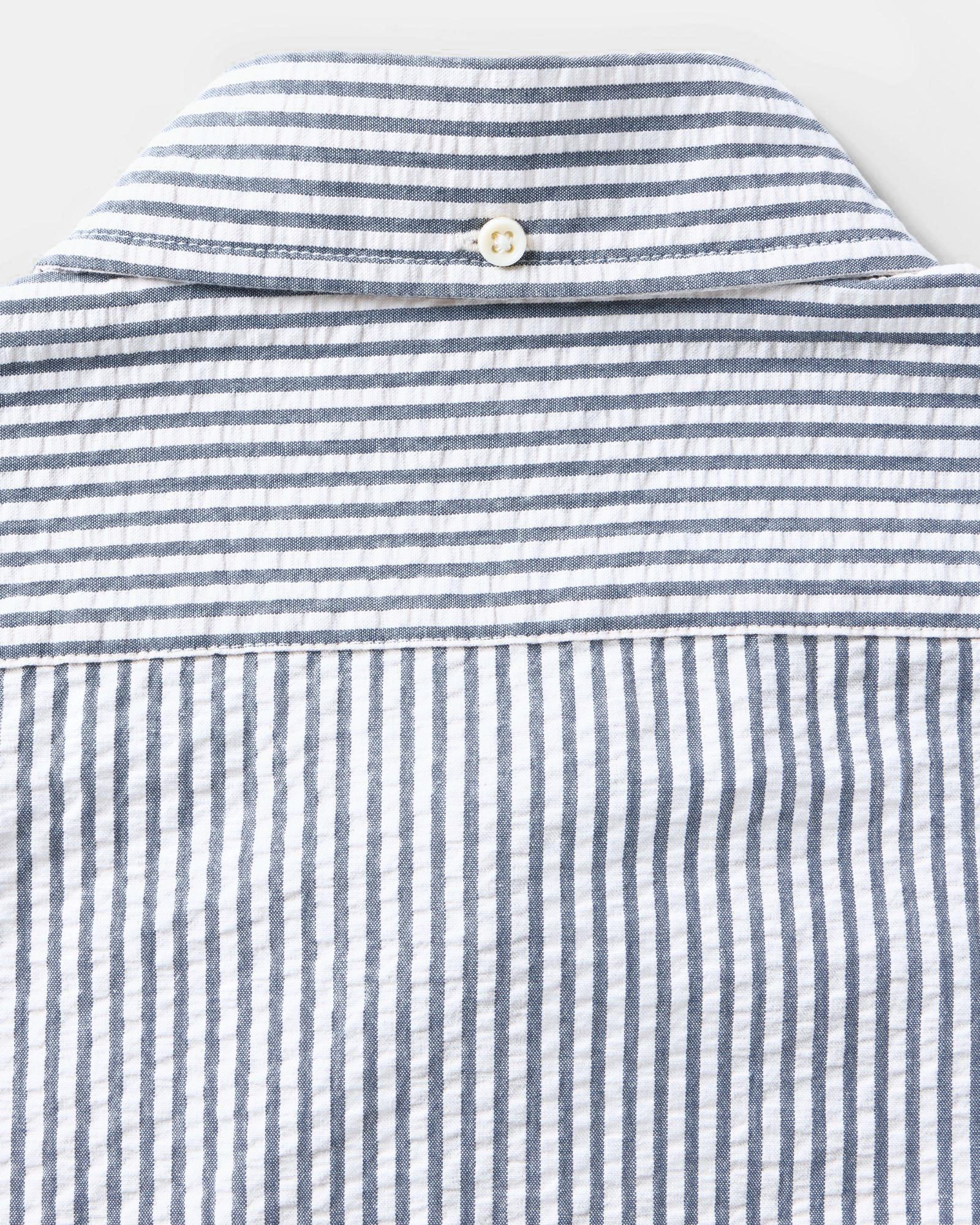The Short Sleeve Jack in Steel Blue Stripe Seersucker | Modern Menswear by yycbvcnbmmnbm