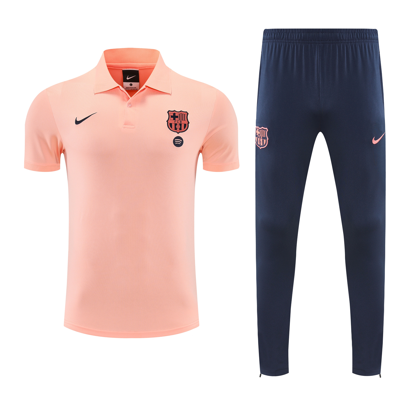 AlphaJersey-Barcelona 25-26 POLO Short-Sleeve Training Set - Pink Top and Dark Blue Pants