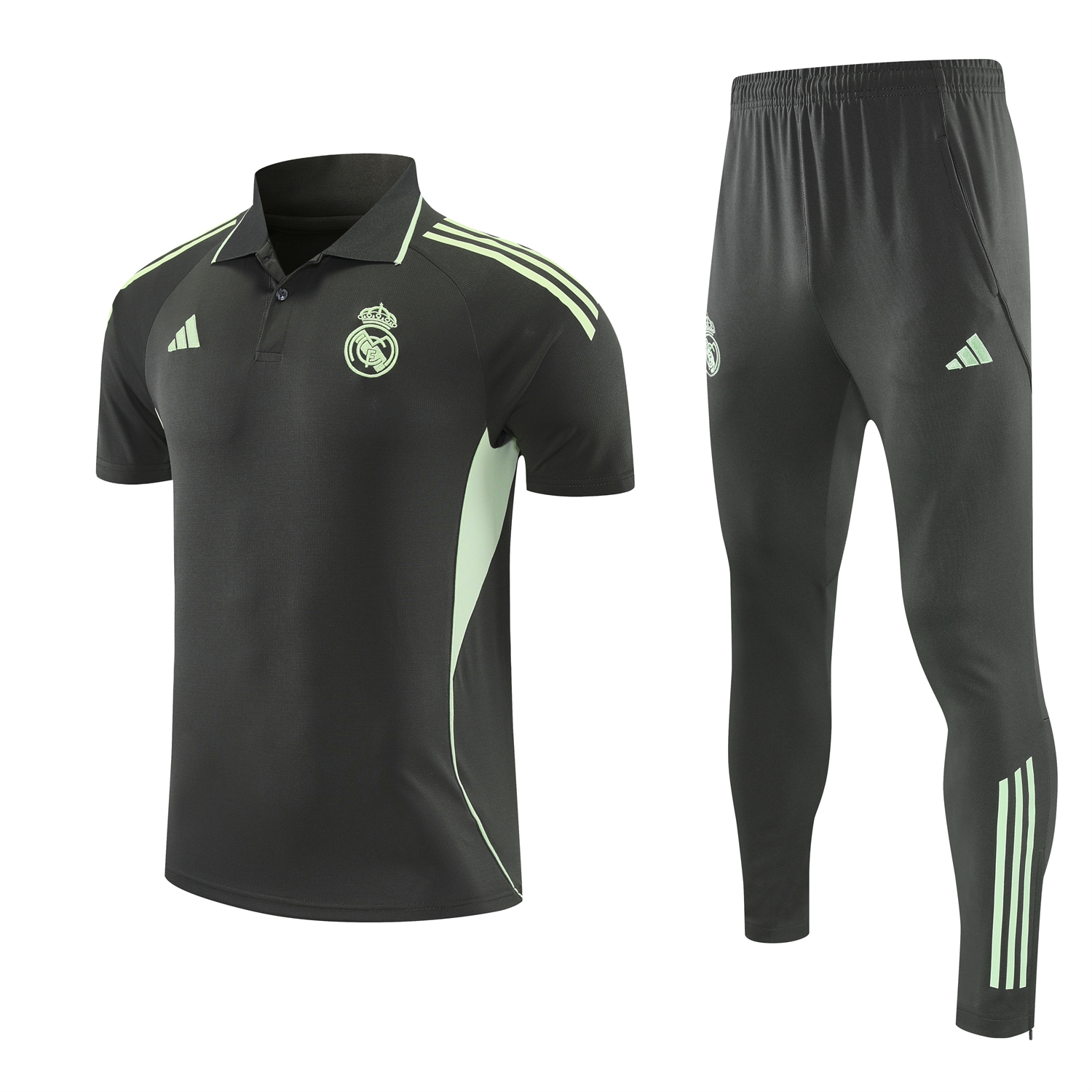 AlphaJersey-Real Madrid 25-26 POLO Short-Sleeve Training Set - Dark Grey Top and Pants