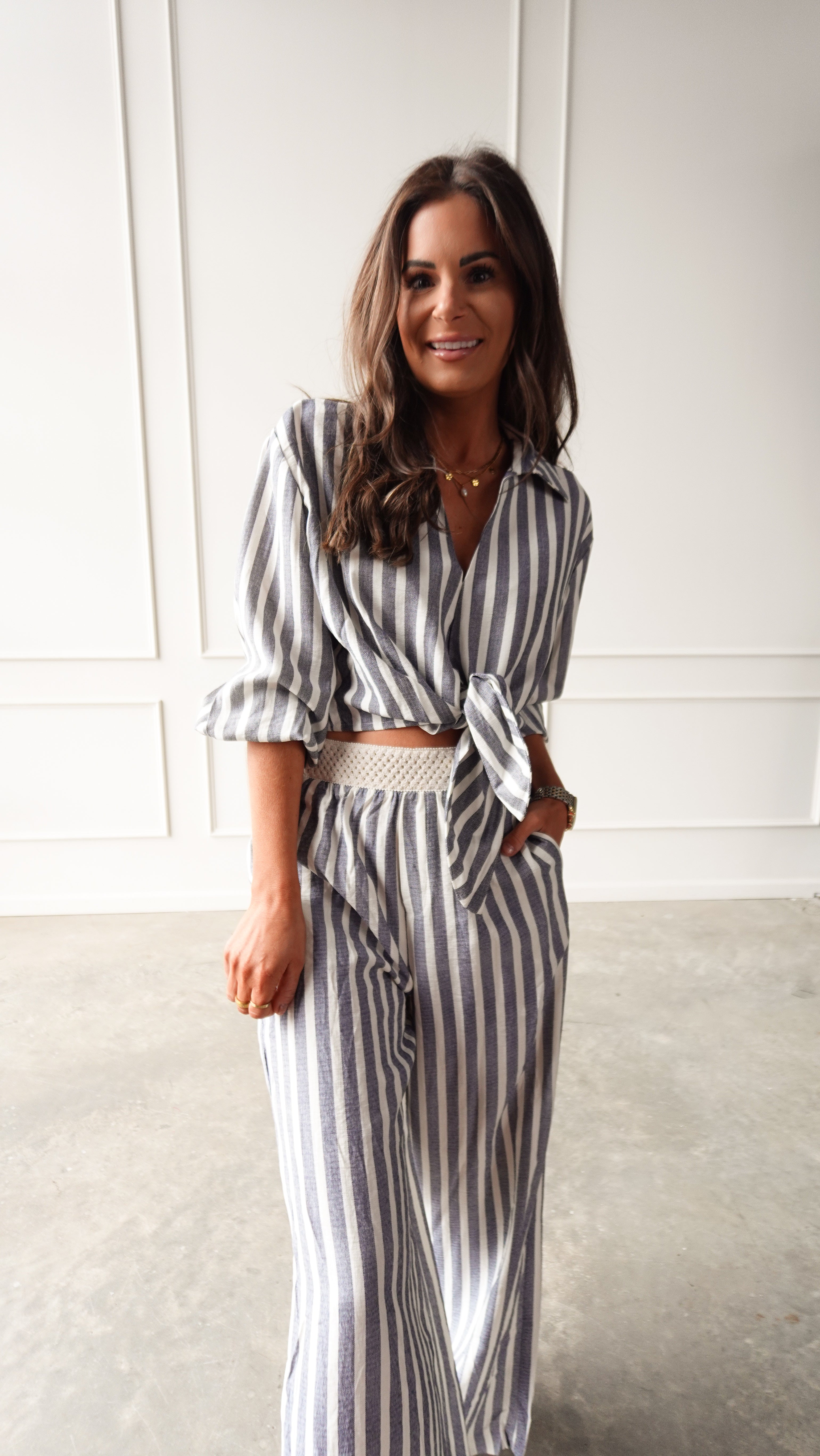 Chambray Striped Tie-Front Top | Elegant Women's Fashion by coolavocek