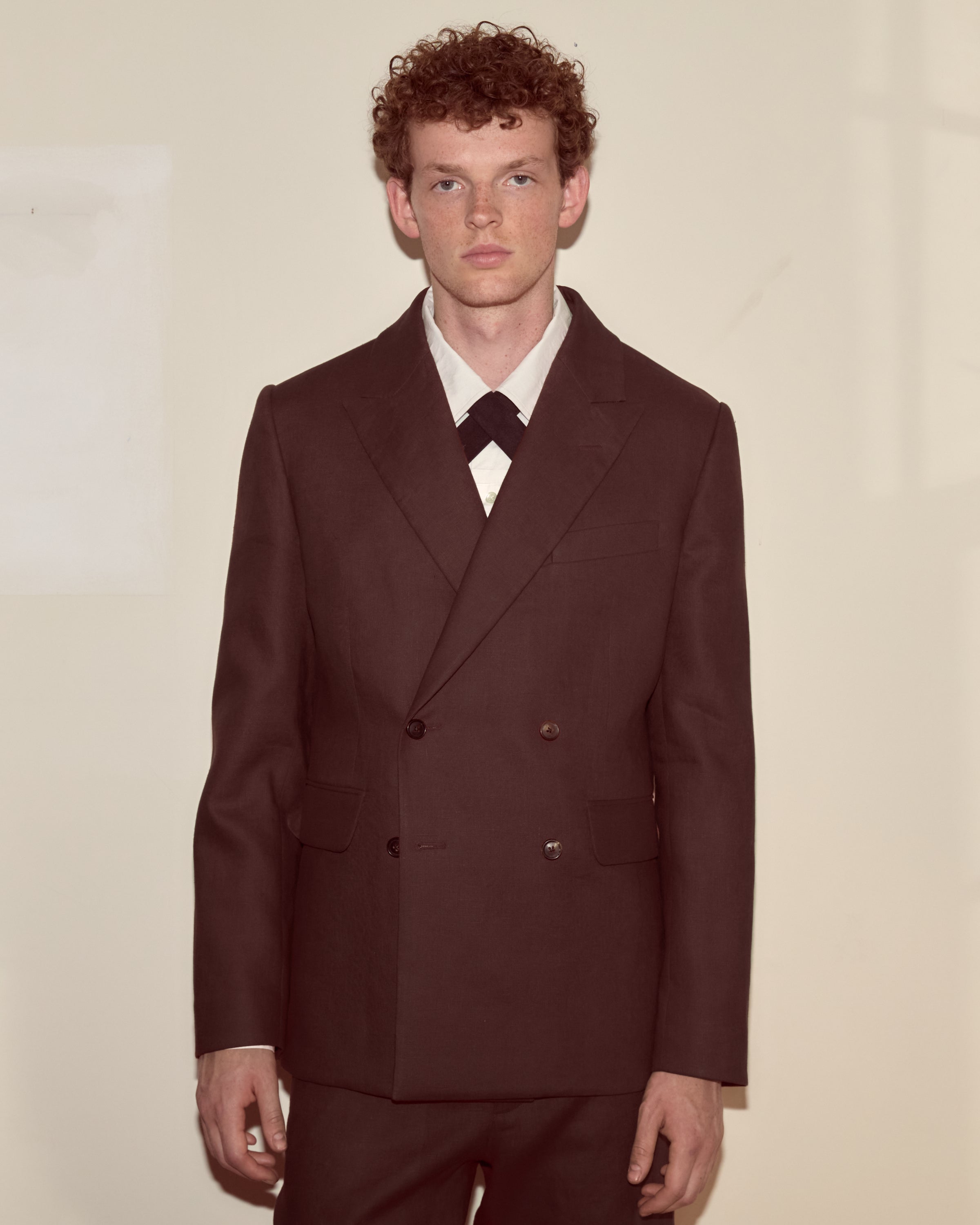 Lightweight Linen Double-Breasted Suit Jacket - Brown/Black | Modern Menswear by yycbvcnbmmnbm