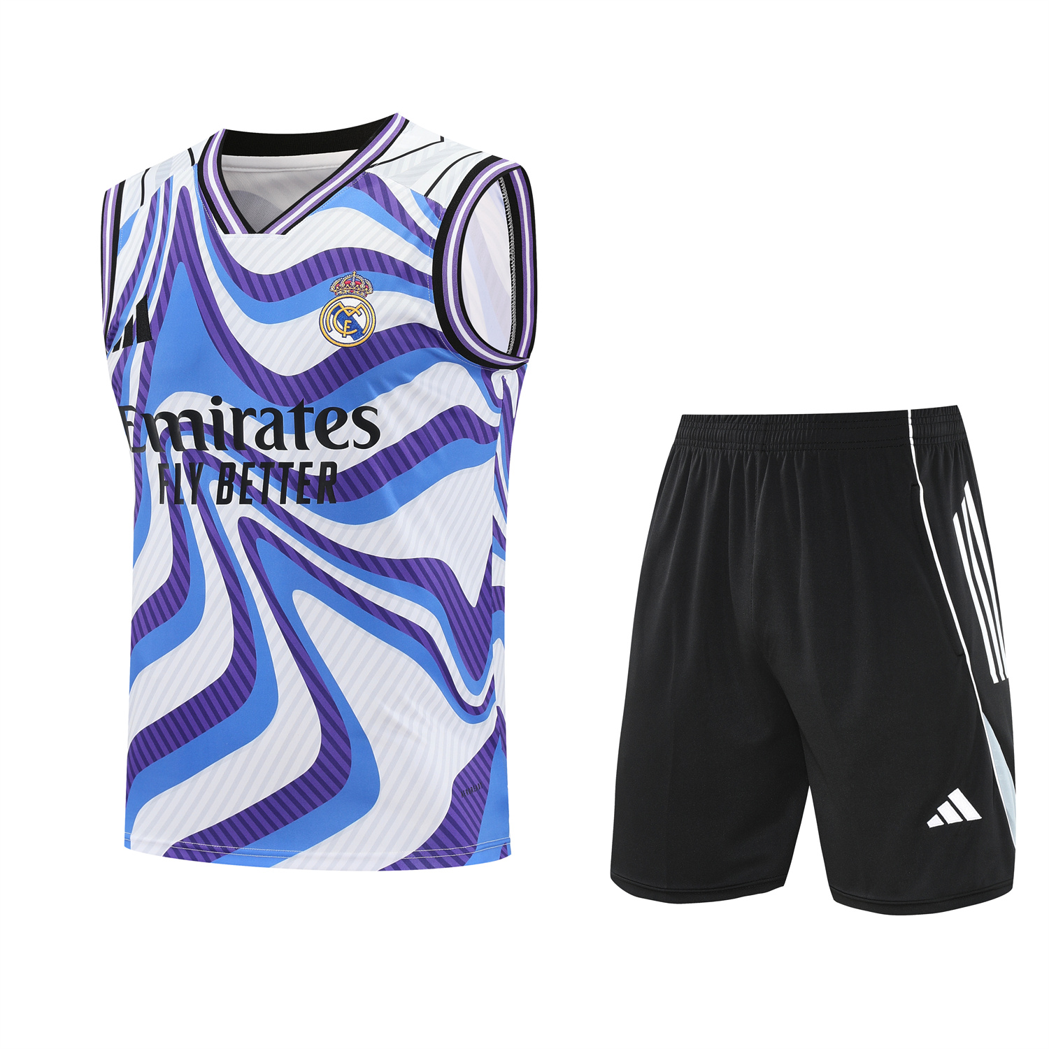 AlphaJersey-Real Madrid 25-26 Vest Training Set - Blue Purple Curve Pattern Vest & Black Shorts