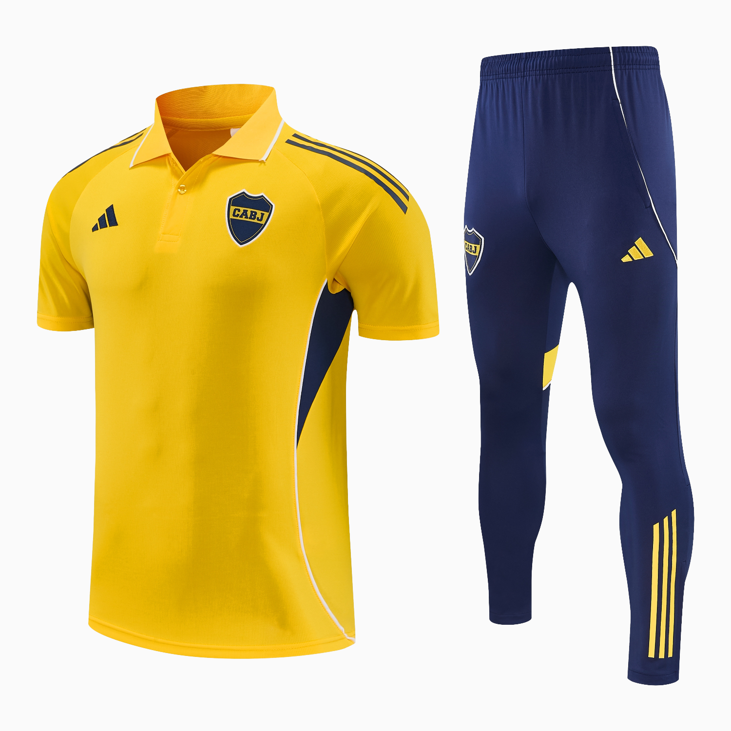 AlphaJersey-Boca Juniors 25-26 POLO Short-Sleeve Training Set - Yellow Top and Dark Blue Pants