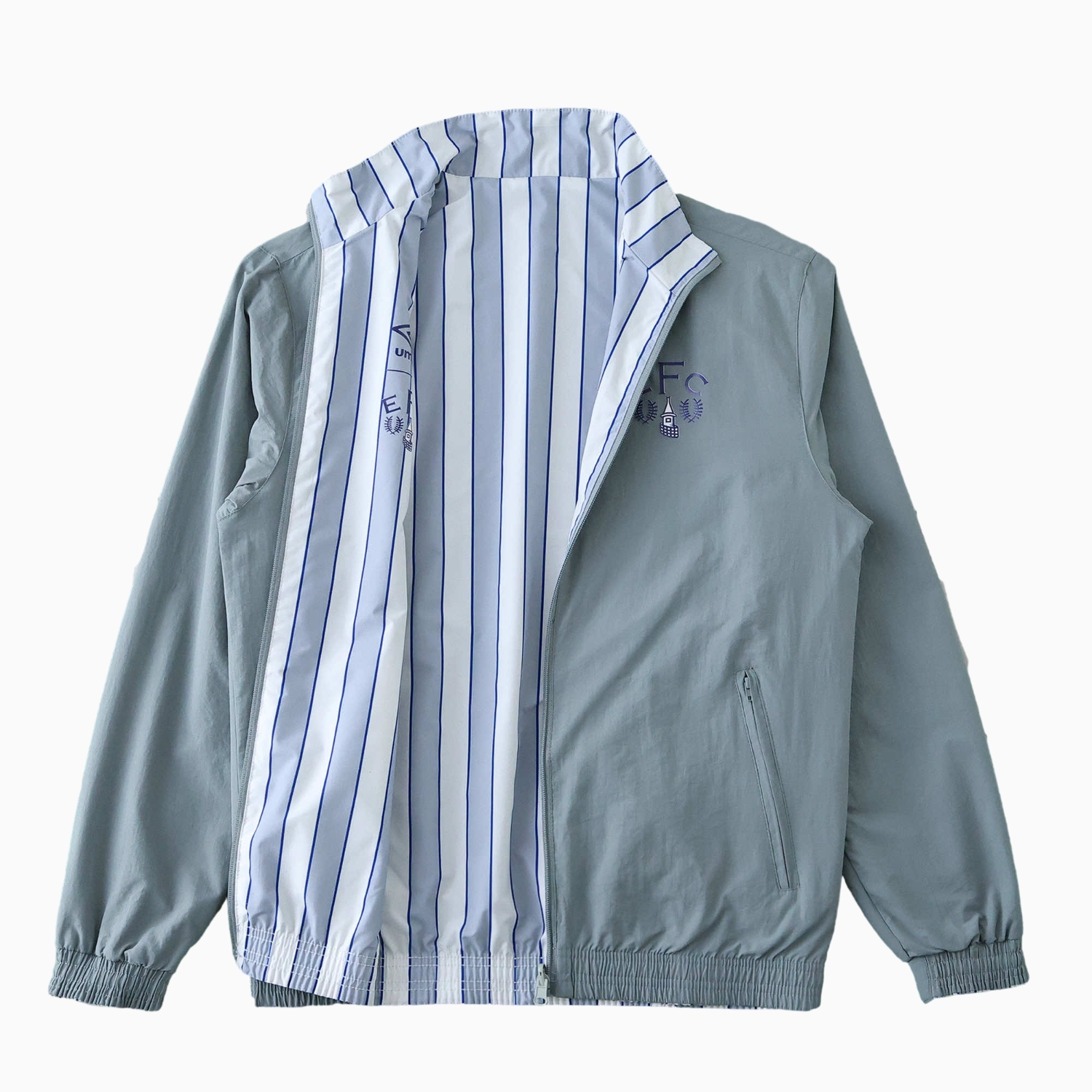 AlphaJersey-Everton 1988-89 Retro Style Double Sided Reversible Windbreaker - White & Grey
