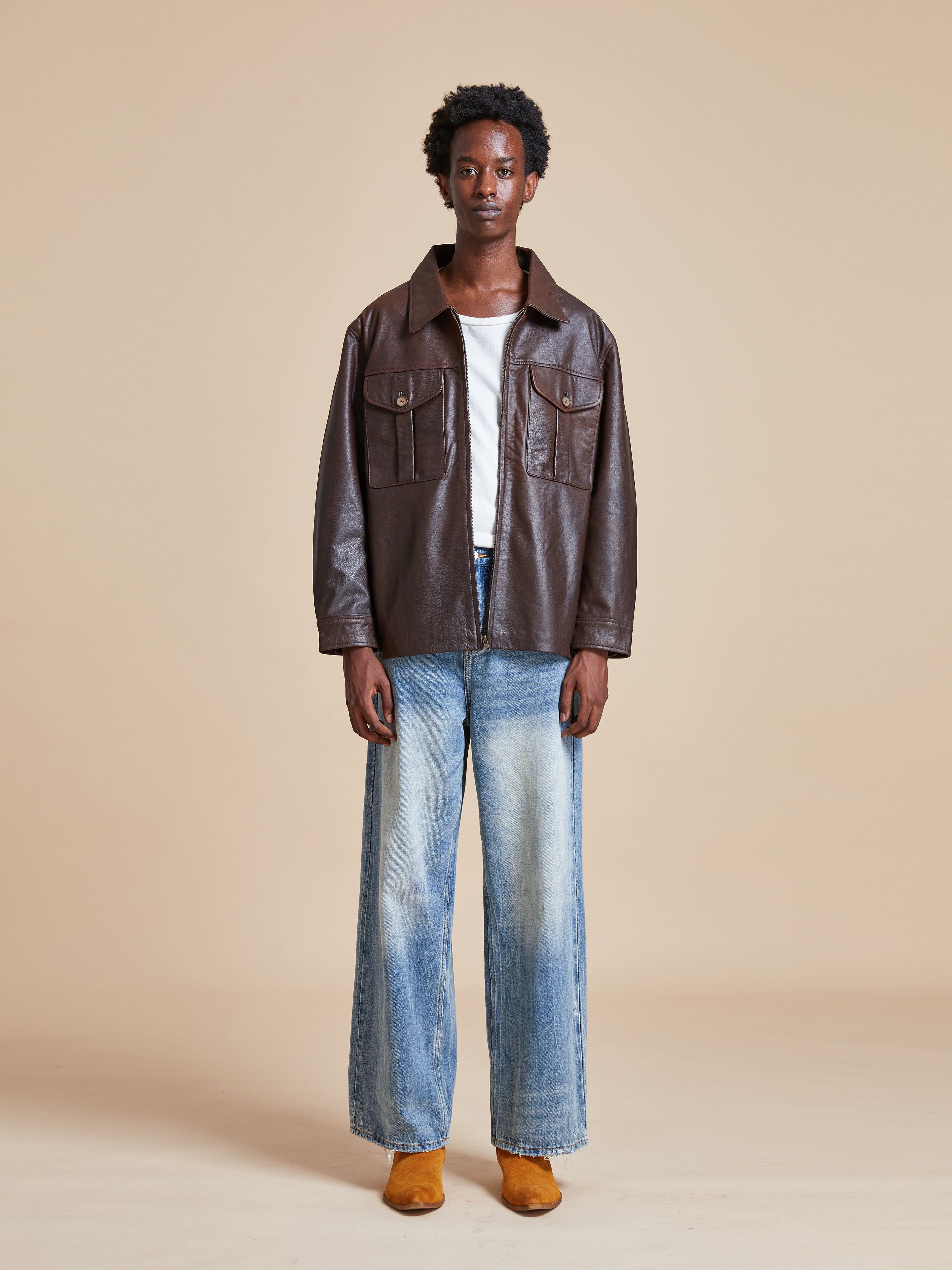 Sepia Leather Overshirt | Modern Menswear by yycbvcnbmmnbm