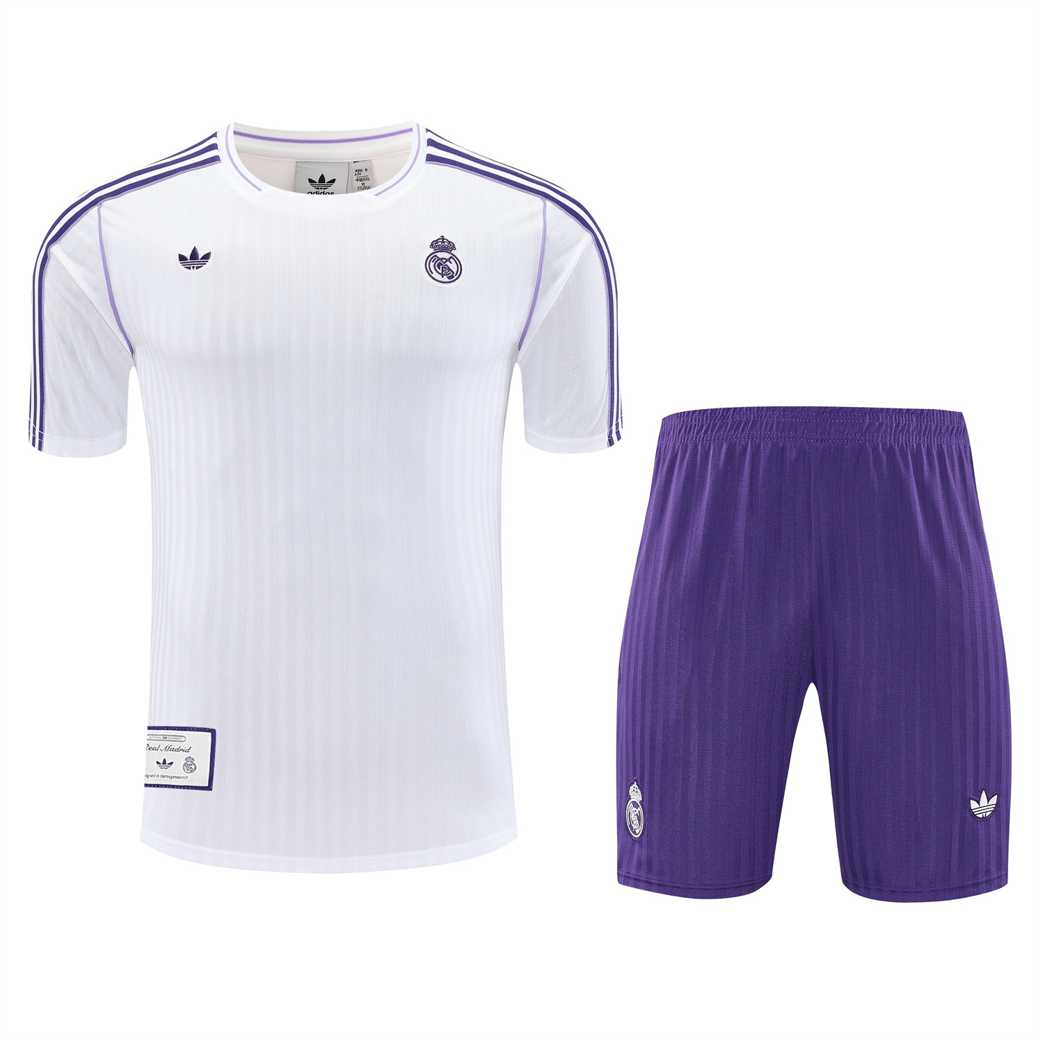 AlphaJersey-Real Madrid 25-26 Short-Sleeve Training Set - Purple And White Top & Purple Shorts