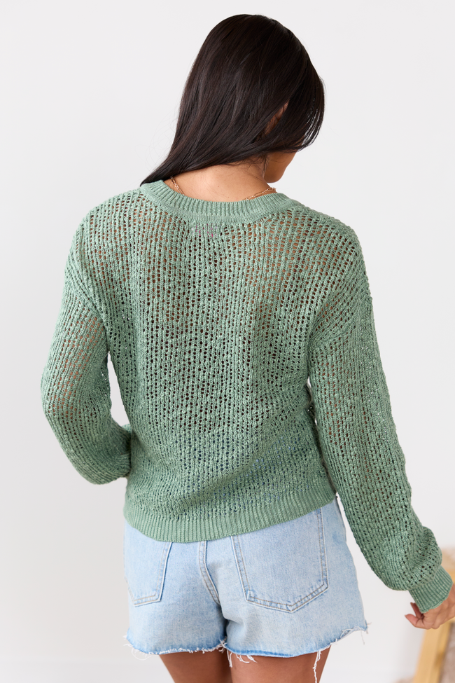 Lotus Long Sleeve Sage Open Knit Henley Sweater SALE | Elegant Women's Fashion by coolavocek