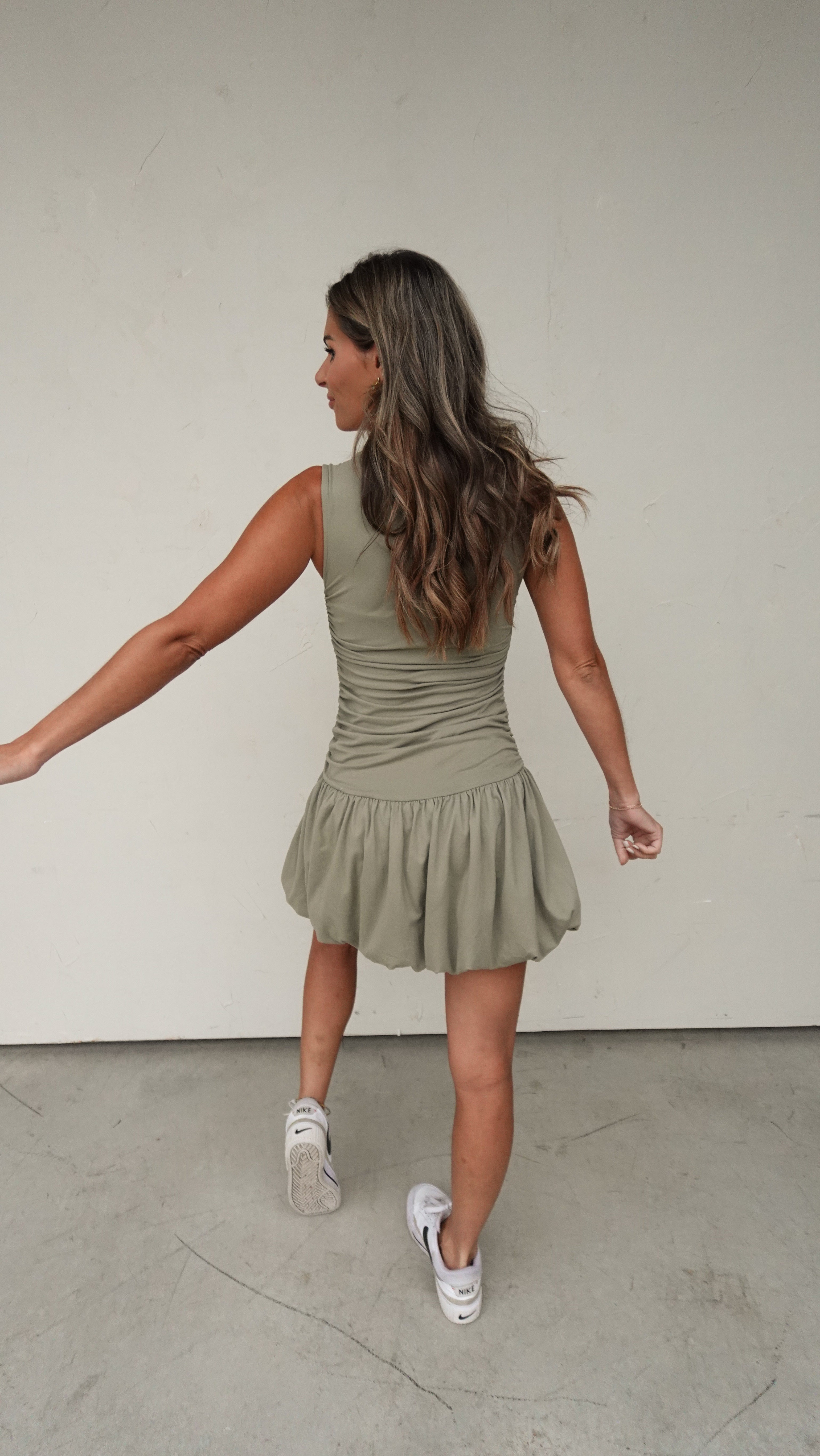 Olive Buttersoft Bubble Hem Dress | Elegant Women's Fashion by coolavocek