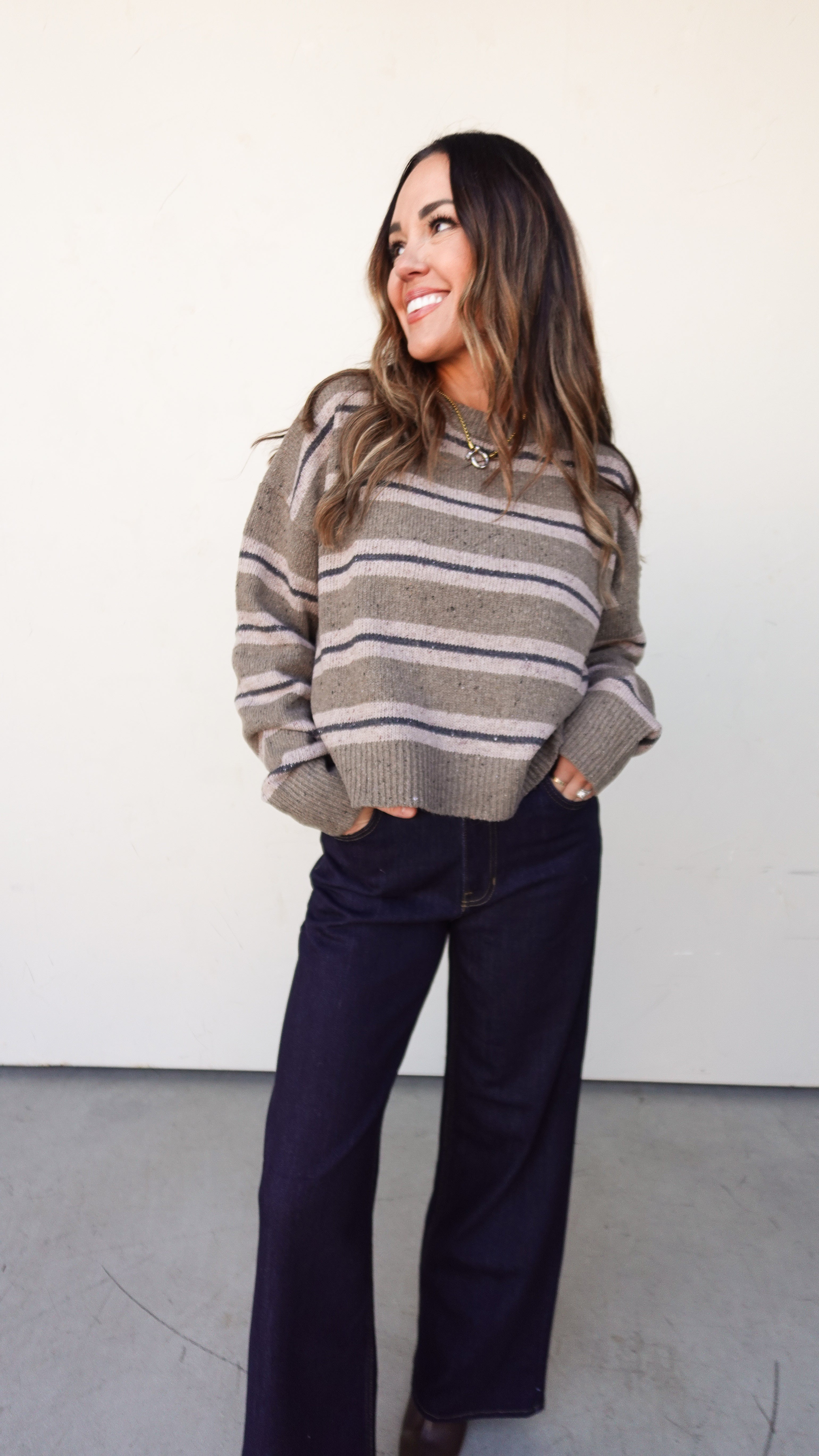 Chesnut Striped Crewneck Sweater | Elegant Women's Fashion by coolavocek