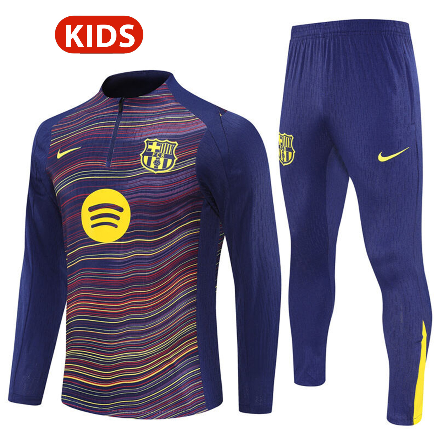 AlphaJersey-Barcelona 25-26 Kids Long Sleeve Training Set - Purple Camouflage Top & Blue Pants