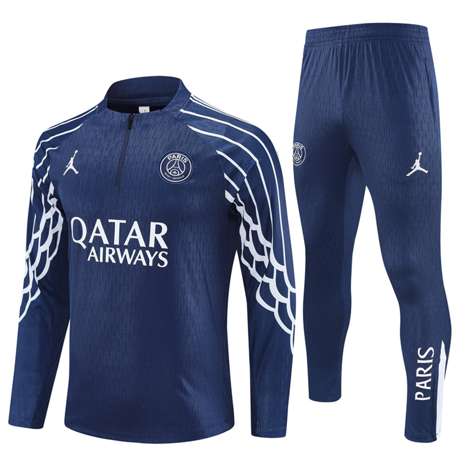 AlphaJersey-Paris Saint-Germain PSG 25-26 Long Sleeve Training Set - JD White Wing Royal Blue Top and Pants