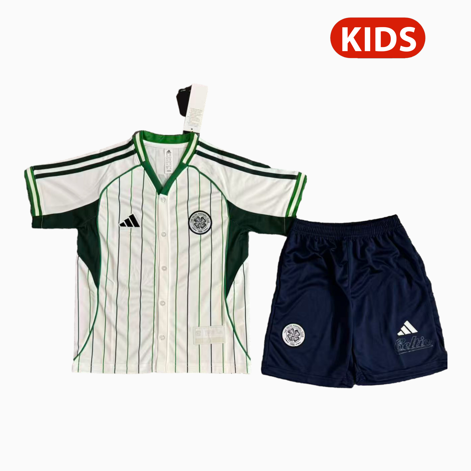 AlphaJersey-Celtic 25-26 White With Green Lines Baseball Kids Kit
