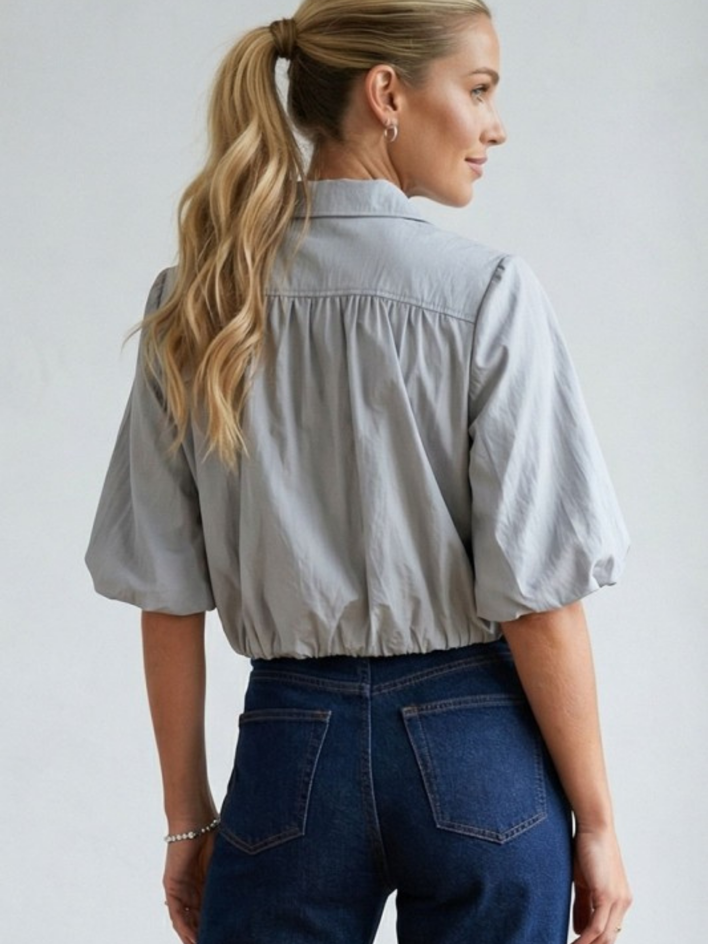 Bubble Cropped Button Down | Elegant Women's Fashion by coolavocek