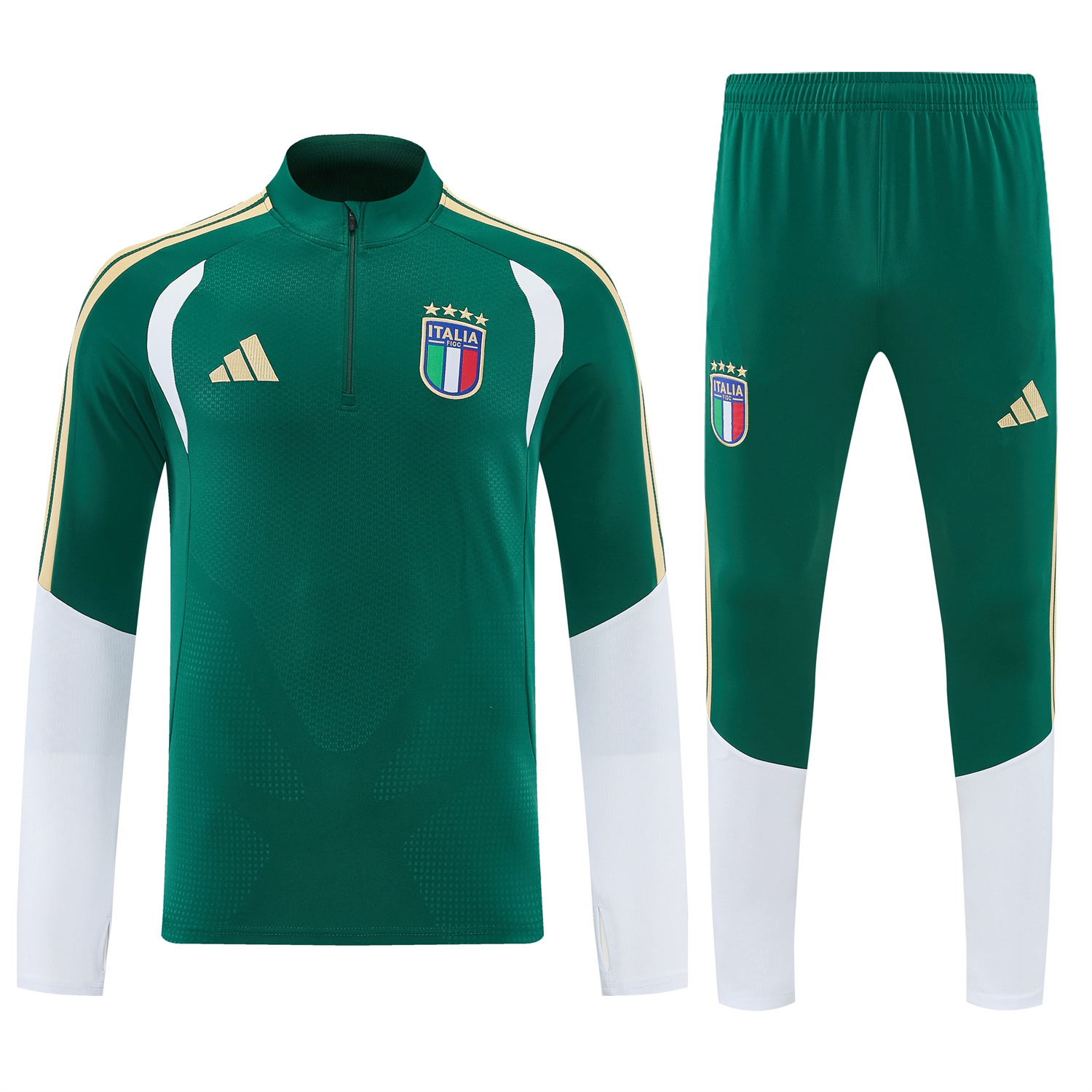 AlphaJersey-Italy 2026 Long Sleeve Training Set - Green With White Top & Pants