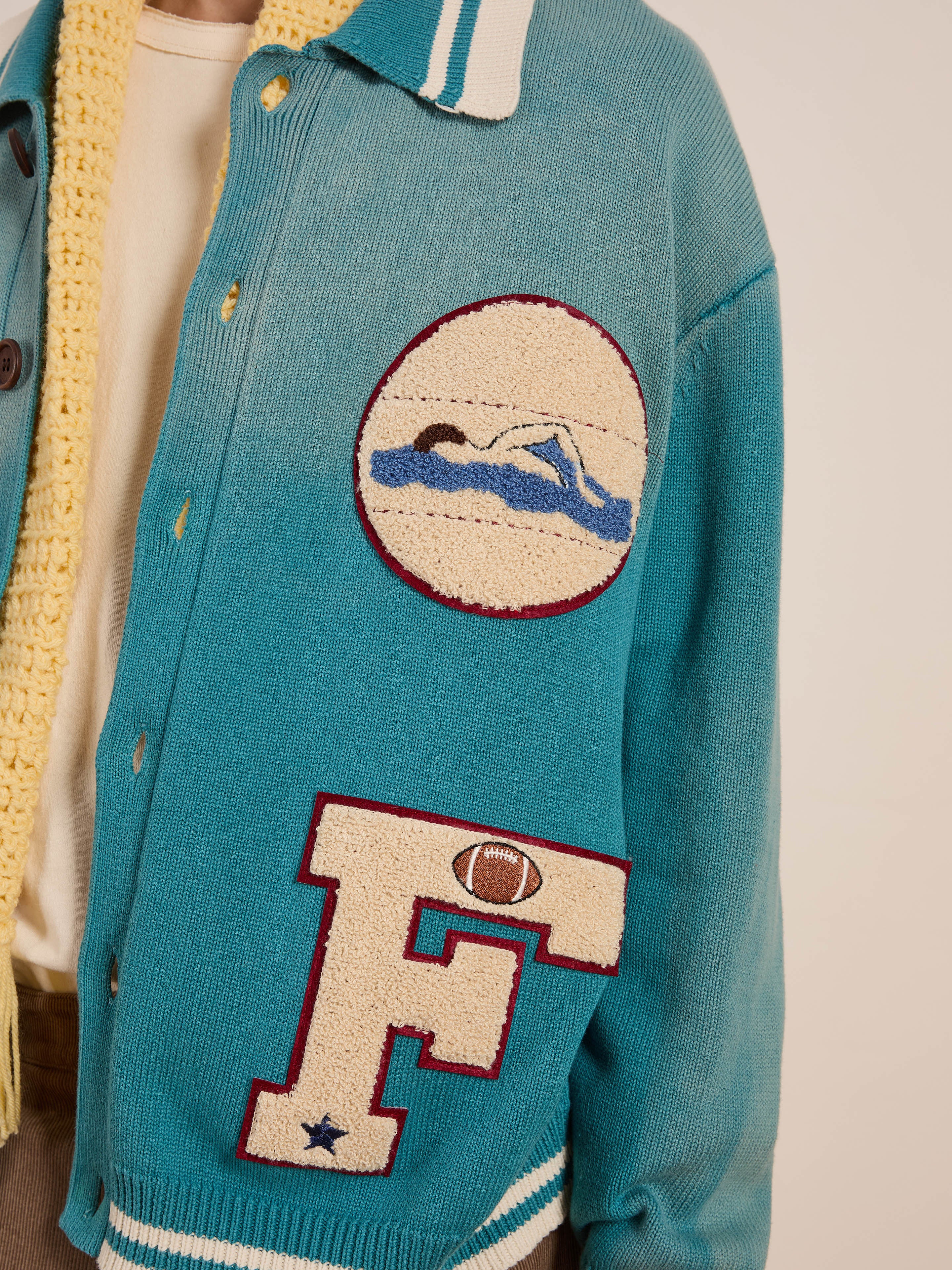 Fin Varsity Patch Collared Cardigan | Modern Menswear by yycbvcnbmmnbm