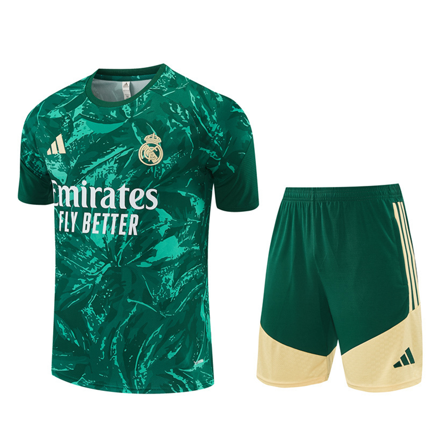 AlphaJersey-Real Madrid 26-27 Short-Sleeve Training Set - Green Camouflage Top & Green Shorts