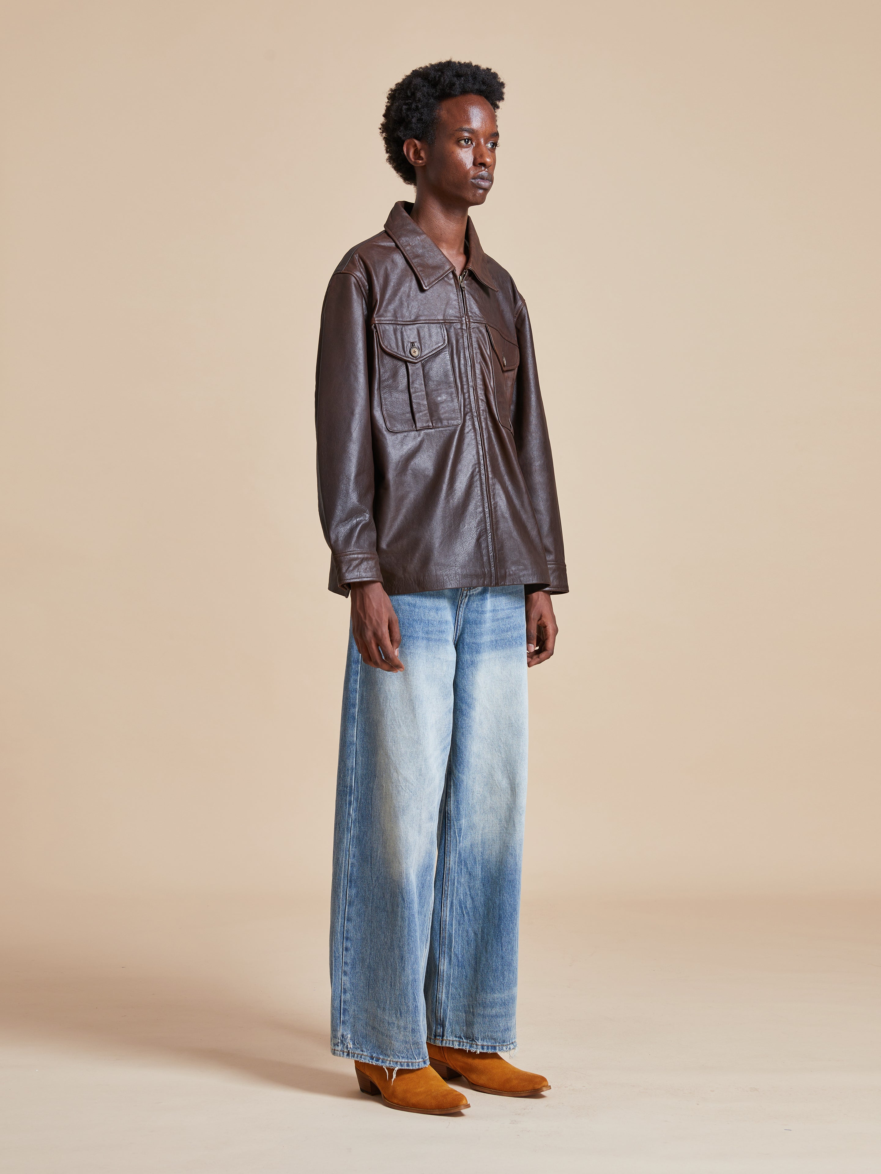 Sepia Leather Overshirt | Modern Menswear by yycbvcnbmmnbm