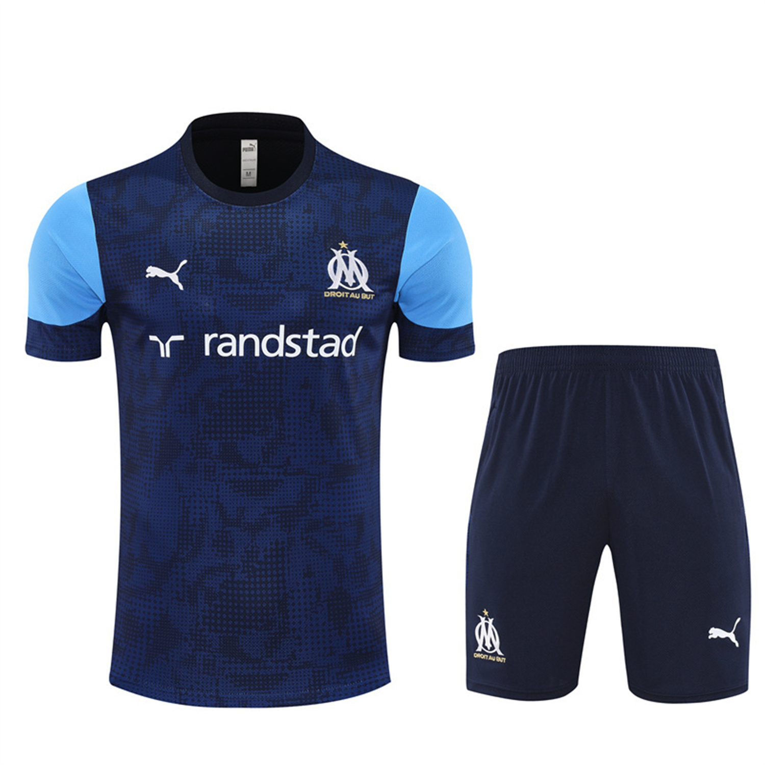 AlphaJersey-Marseille 25-26 Kids Short-Sleeve Training Set - Royal Blue Top & Royal Blue Shorts