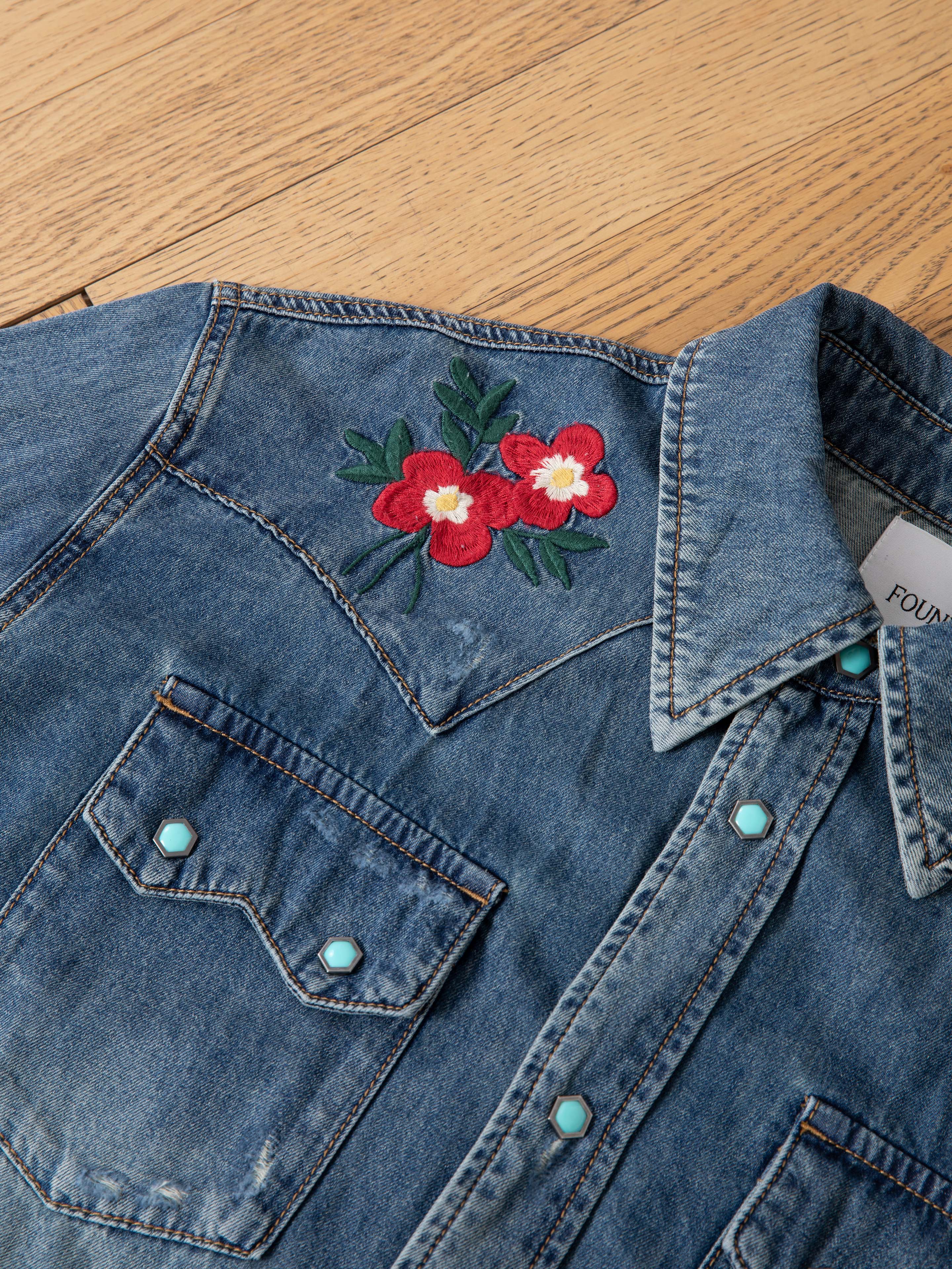Floral Embroidered Western Denim Shirt | Modern Menswear by yycbvcnbmmnbm