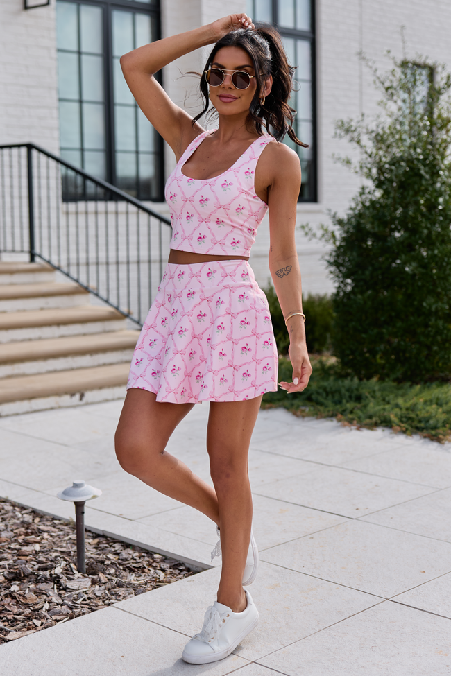 Head Start Pink Floral and Bows Printed V-Shaped Back Active Top | Elegant Women's Fashion by coolavocek