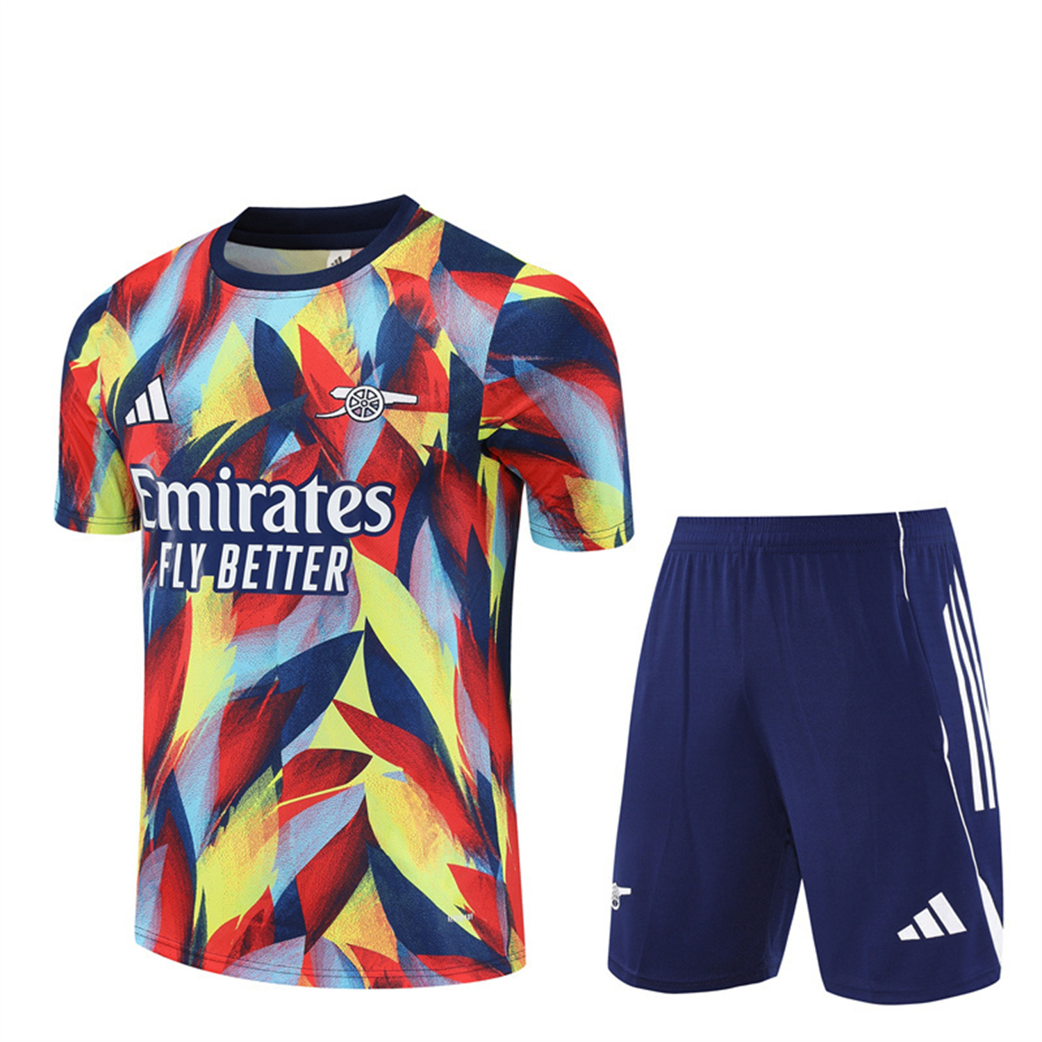 AlphaJersey-Arsenal 25-26 Short-Sleeve Training Set - Colorful Camouflage Top & Blue Shorts
