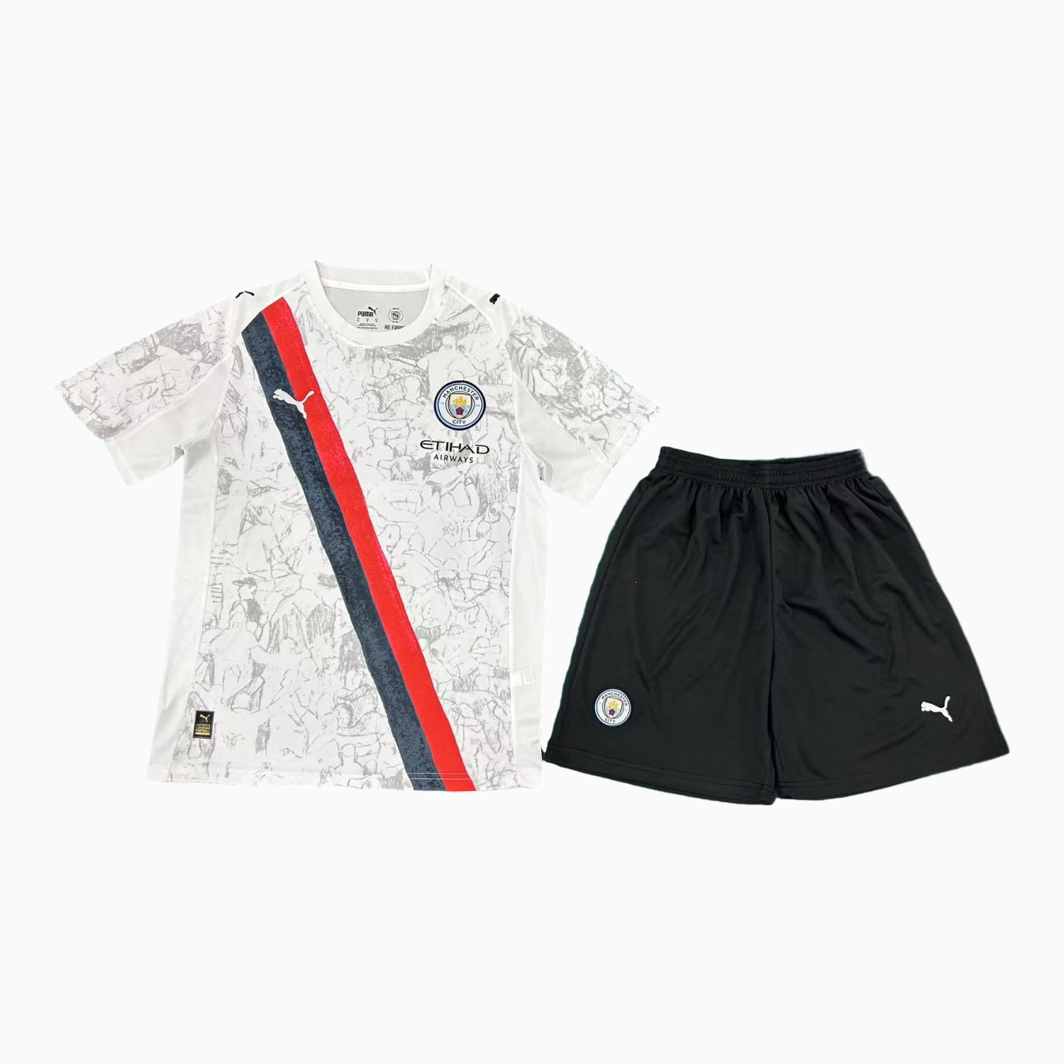 AlphaJersey-Manchester City 25-26 Away White Black Shorts Men's Adult Jersey Set - Fans Version