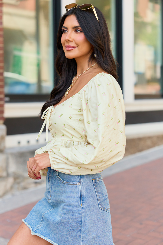 Maisie Yellow Floral Corset Woven Top | Elegant Women's Fashion by coolavocek