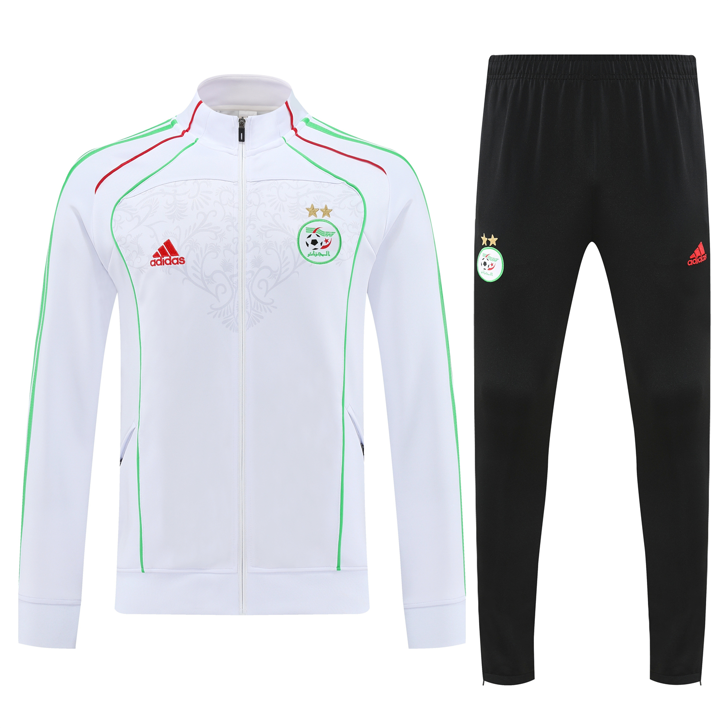 AlphaJersey-Algeria 2026 Long Sleeve Training Set - White Top and Black Pants
