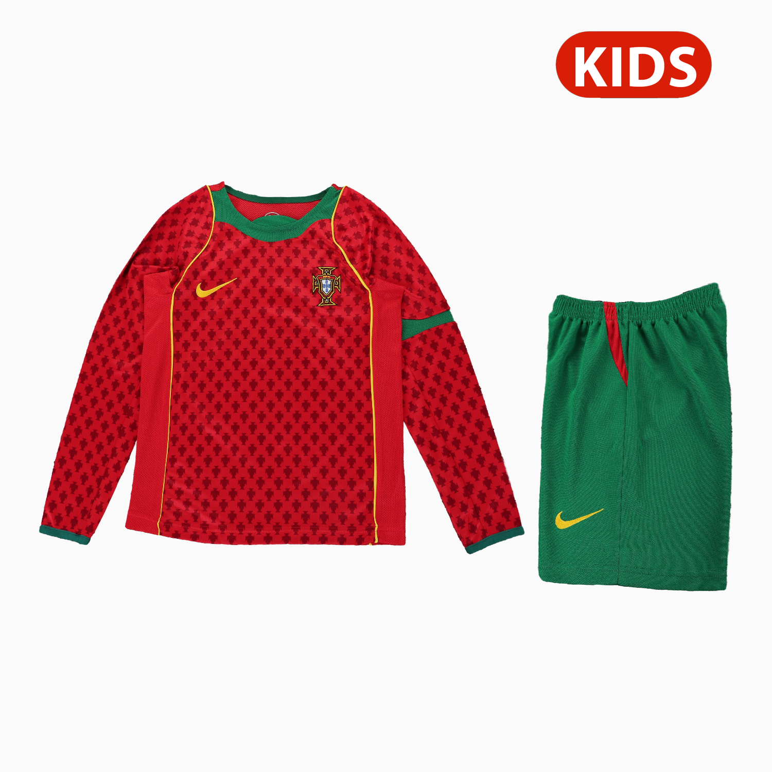 AlphaJersey-Retro Portugal 2004 Home Long Sleeves Kids Kit