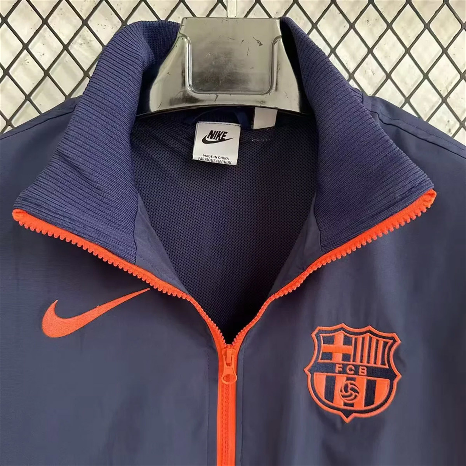 AlphaJersey-Barcelona 25-26 Windbreaker Jacket - Dark Blue And Orange