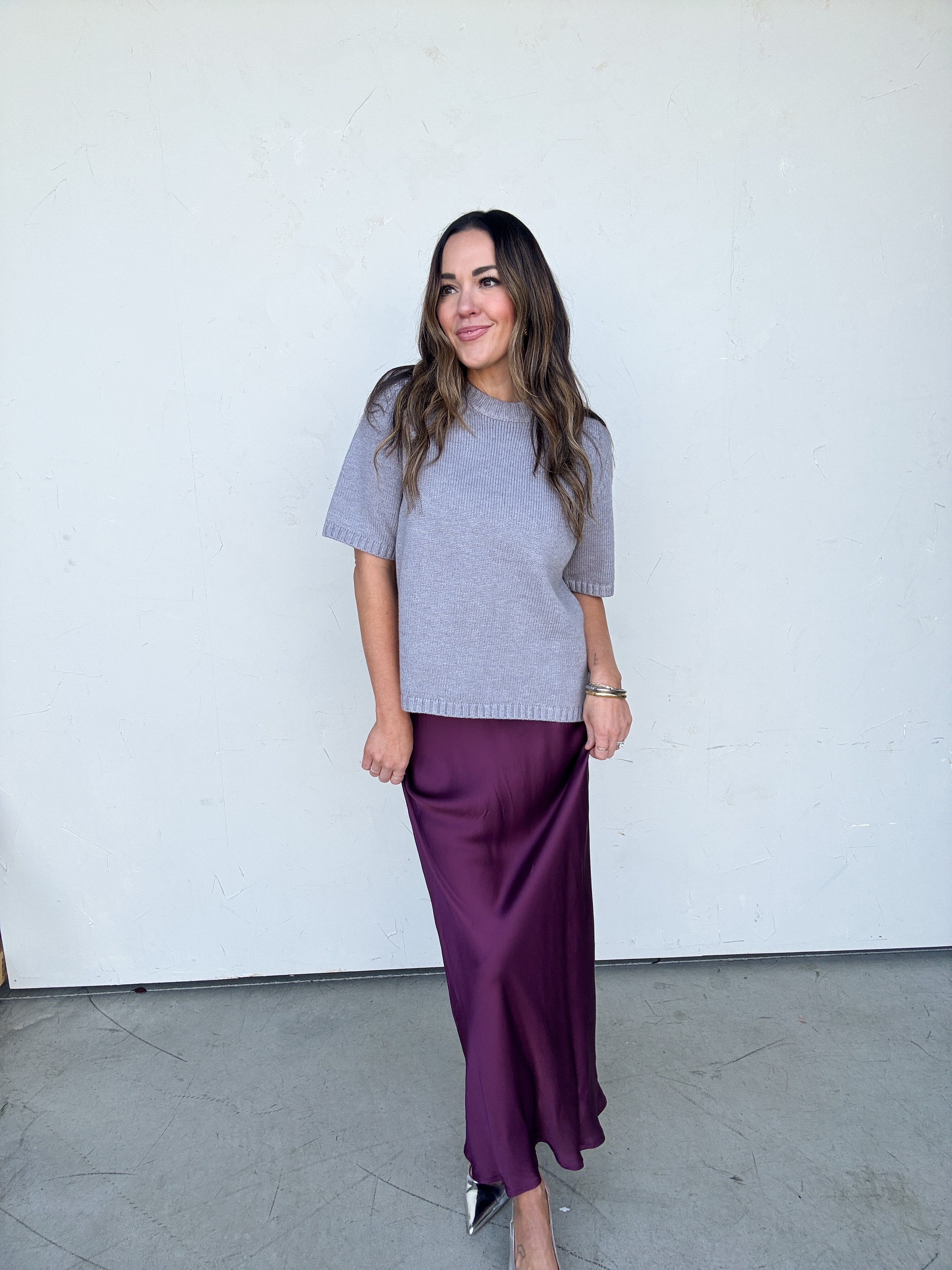 Gray Short Sleeve Sweater | Elegant Women's Fashion by coolavocek