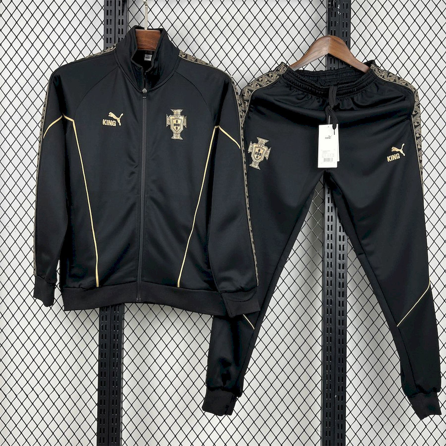 AlphaJersey-Portugal 25-26 Eusebio Special Windbreaker Training Set - Black White Top and Pants