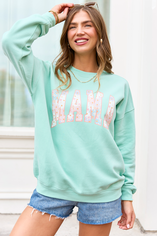 Mama Block Multi Daisy Mint Graphic Sweatshirt DOORBUSTER | Elegant Women's Fashion by coolavocek