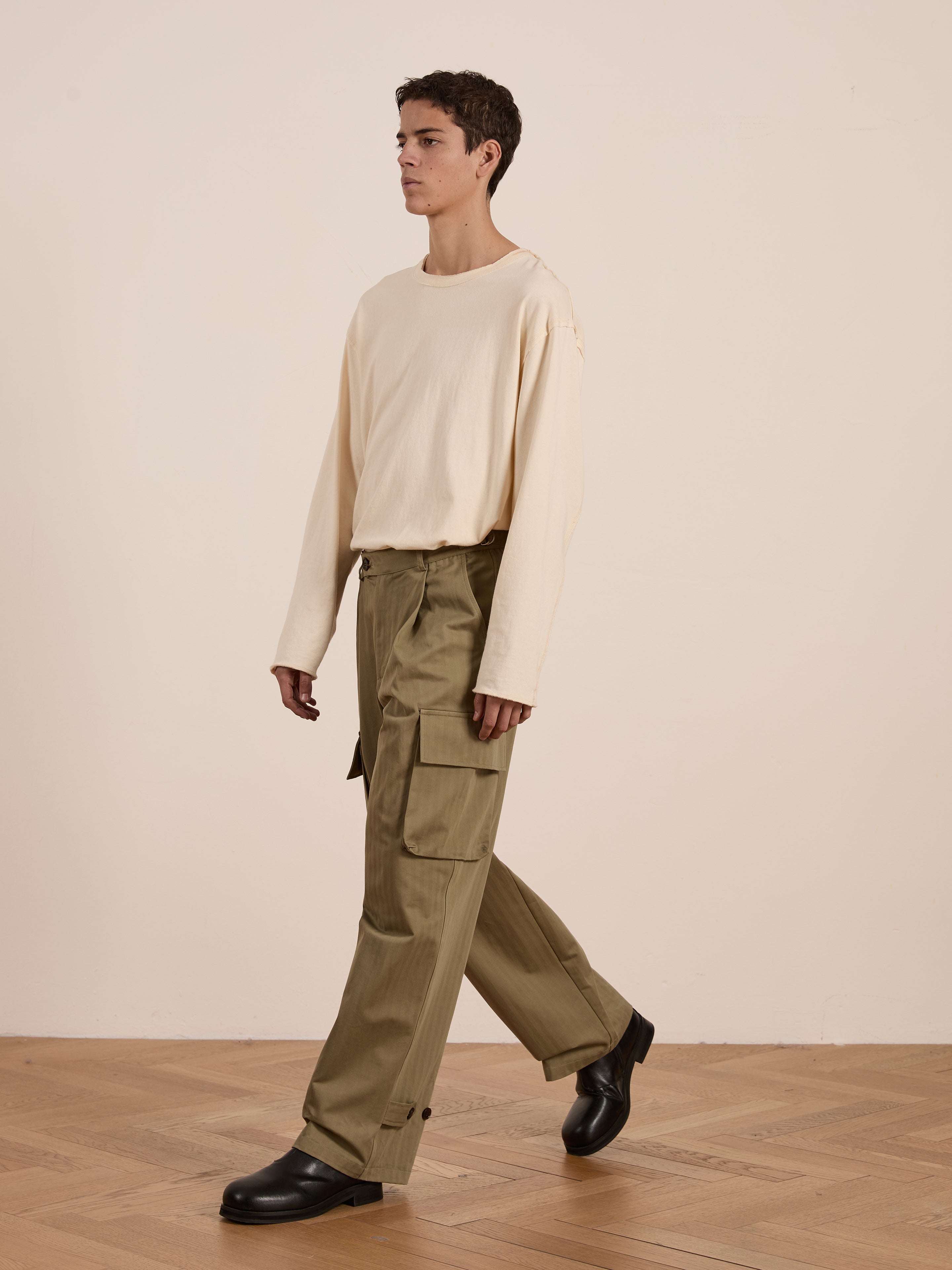 Hava Herringbone Pleated Cargo Trousers | Modern Menswear by yycbvcnbmmnbm