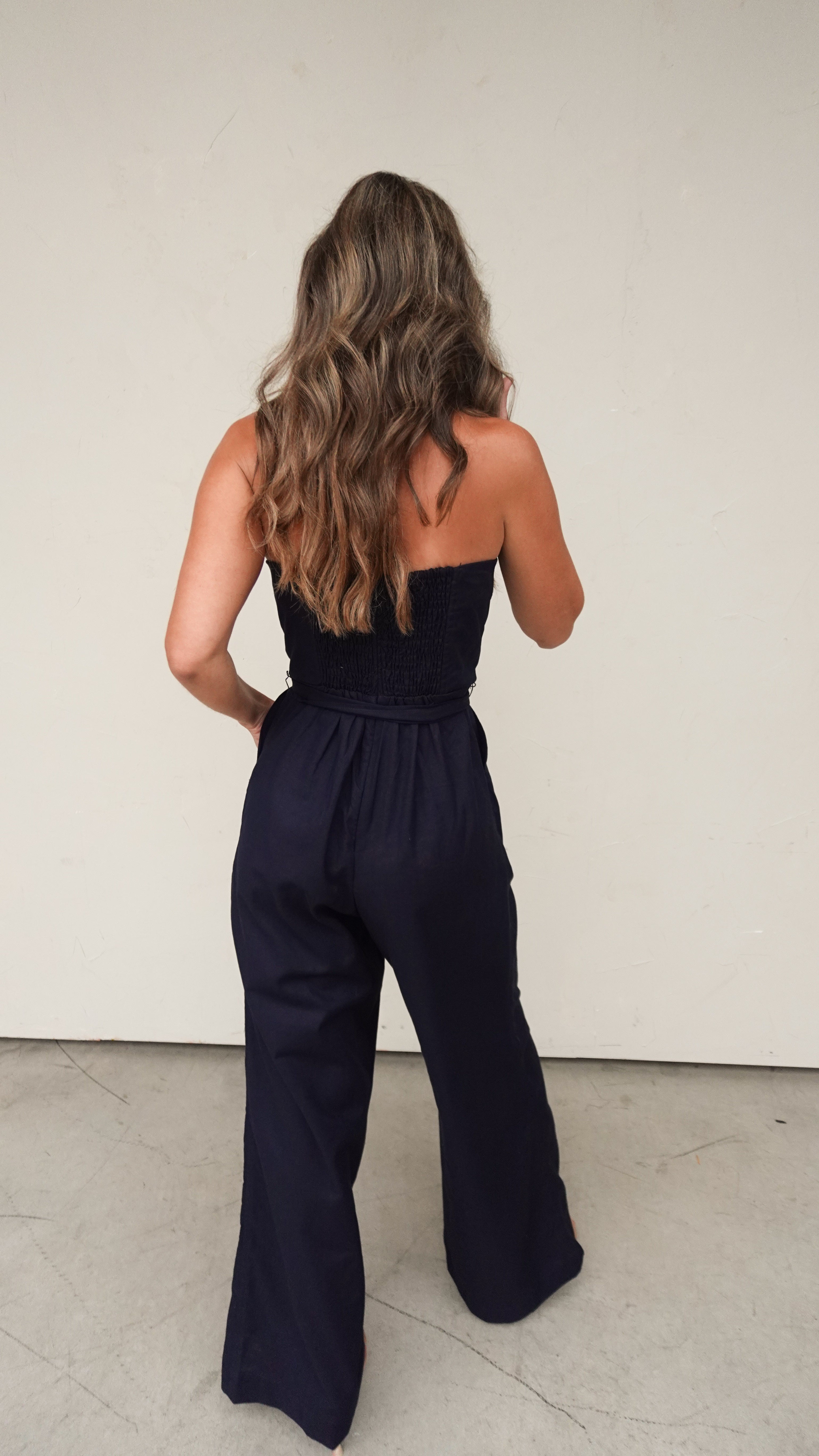 Navy Linen Strapless Jumpsuit | Elegant Women's Fashion by coolavocek
