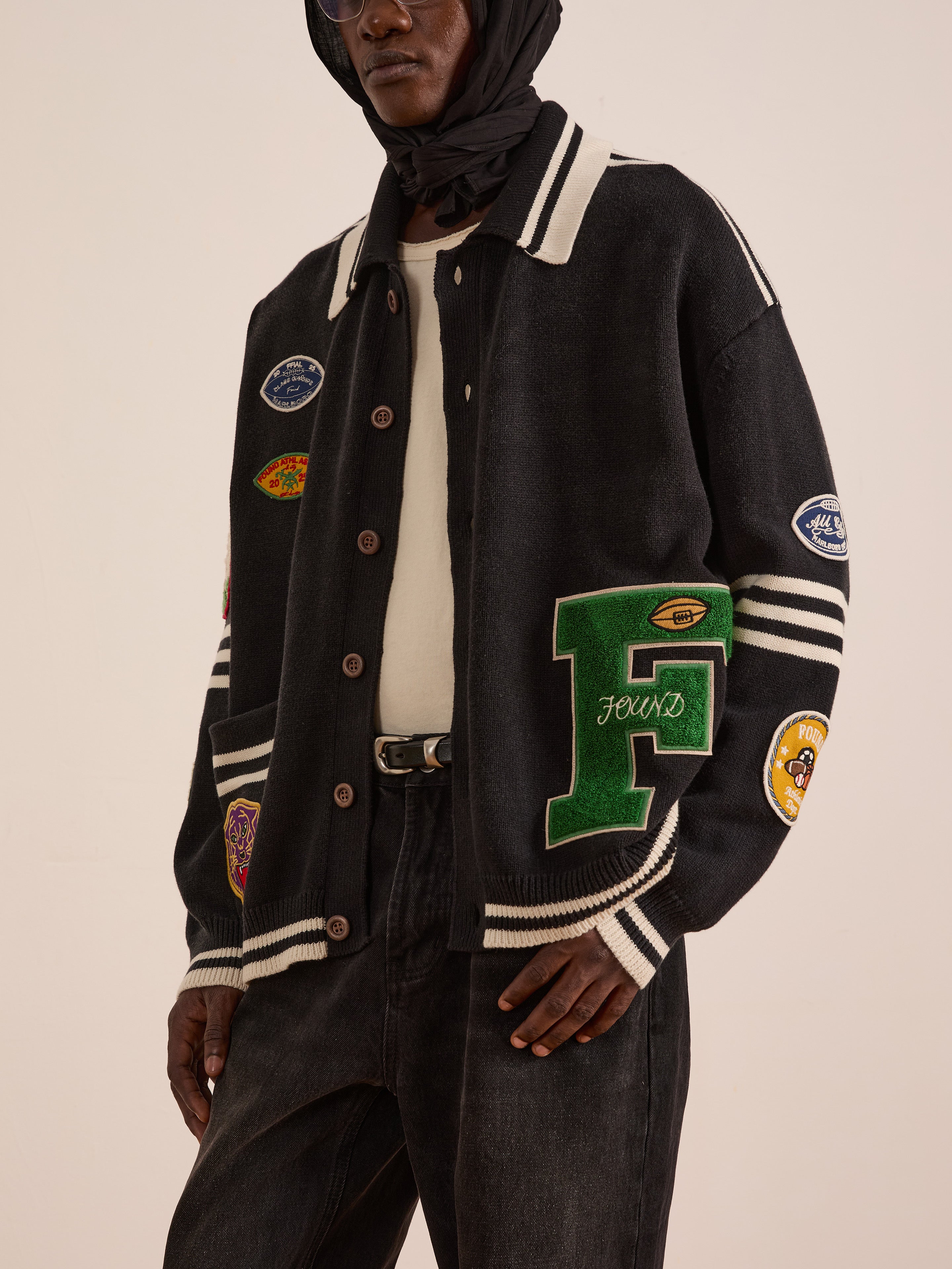 Varsity Patch Collared Cardigan | Modern Menswear by yycbvcnbmmnbm