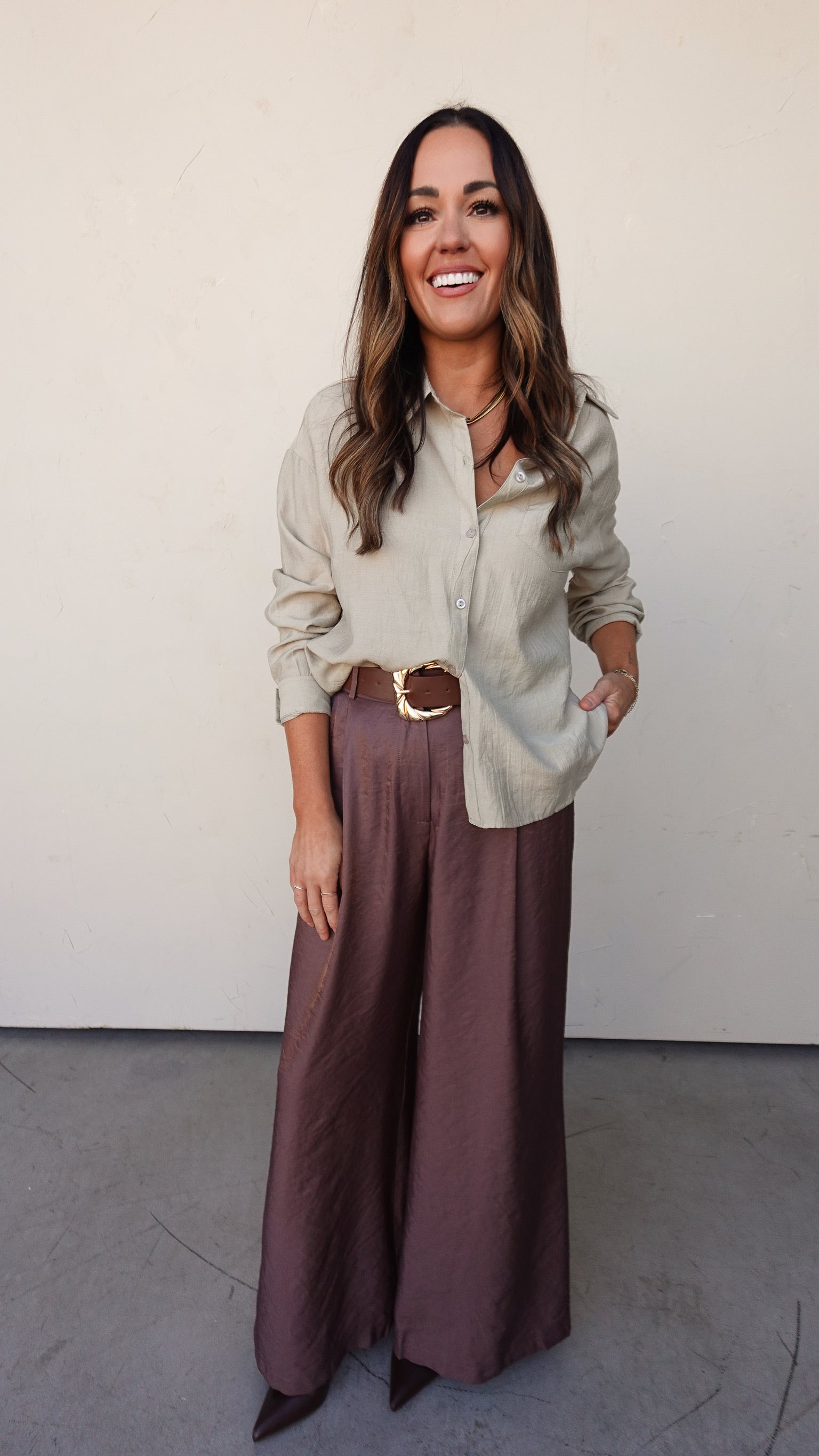 Sage Woven Button-Down Shirt | Elegant Women's Fashion by coolavocek