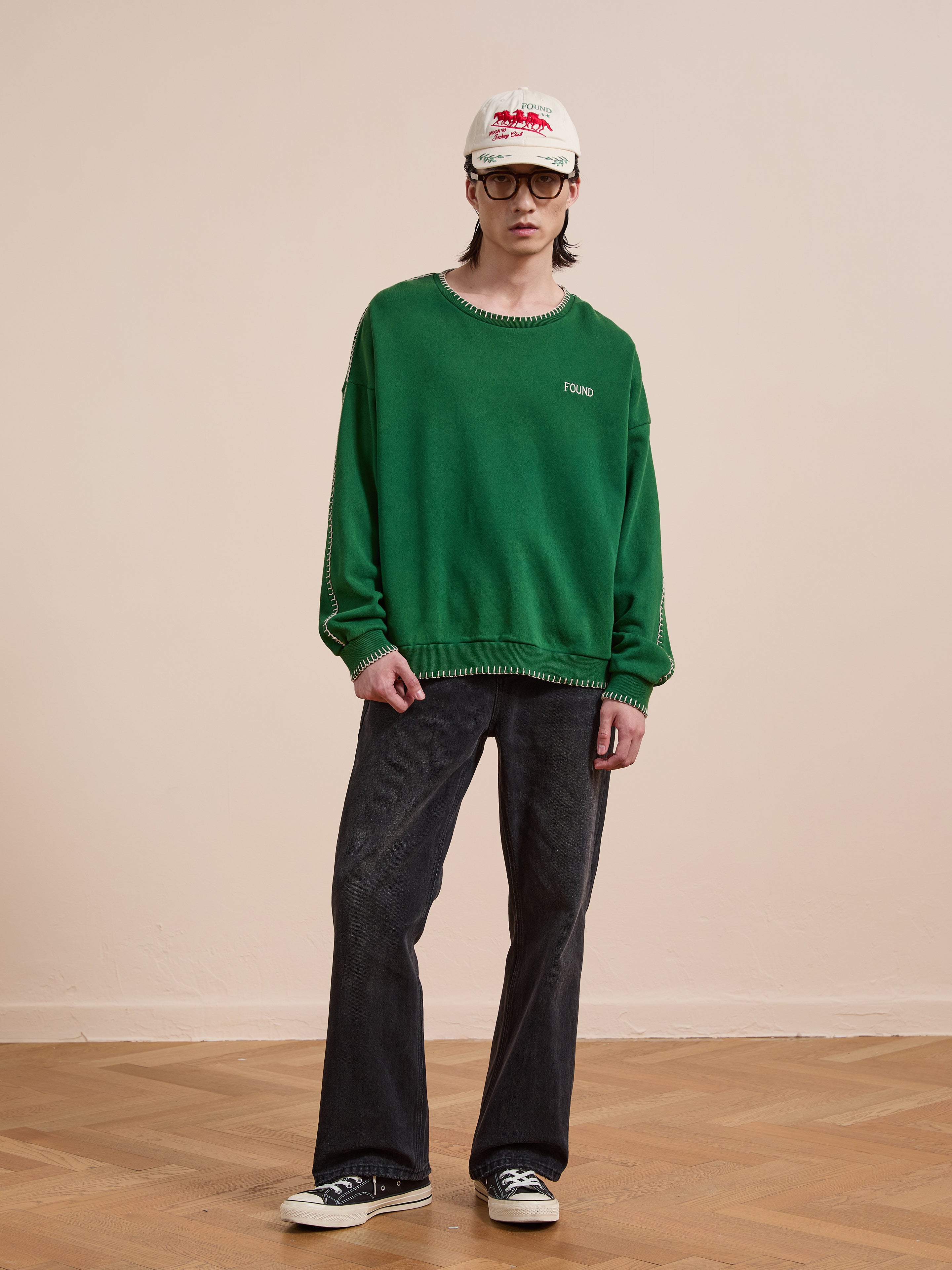 Stitched Border Distressed Crewneck | Modern Menswear by yycbvcnbmmnbm