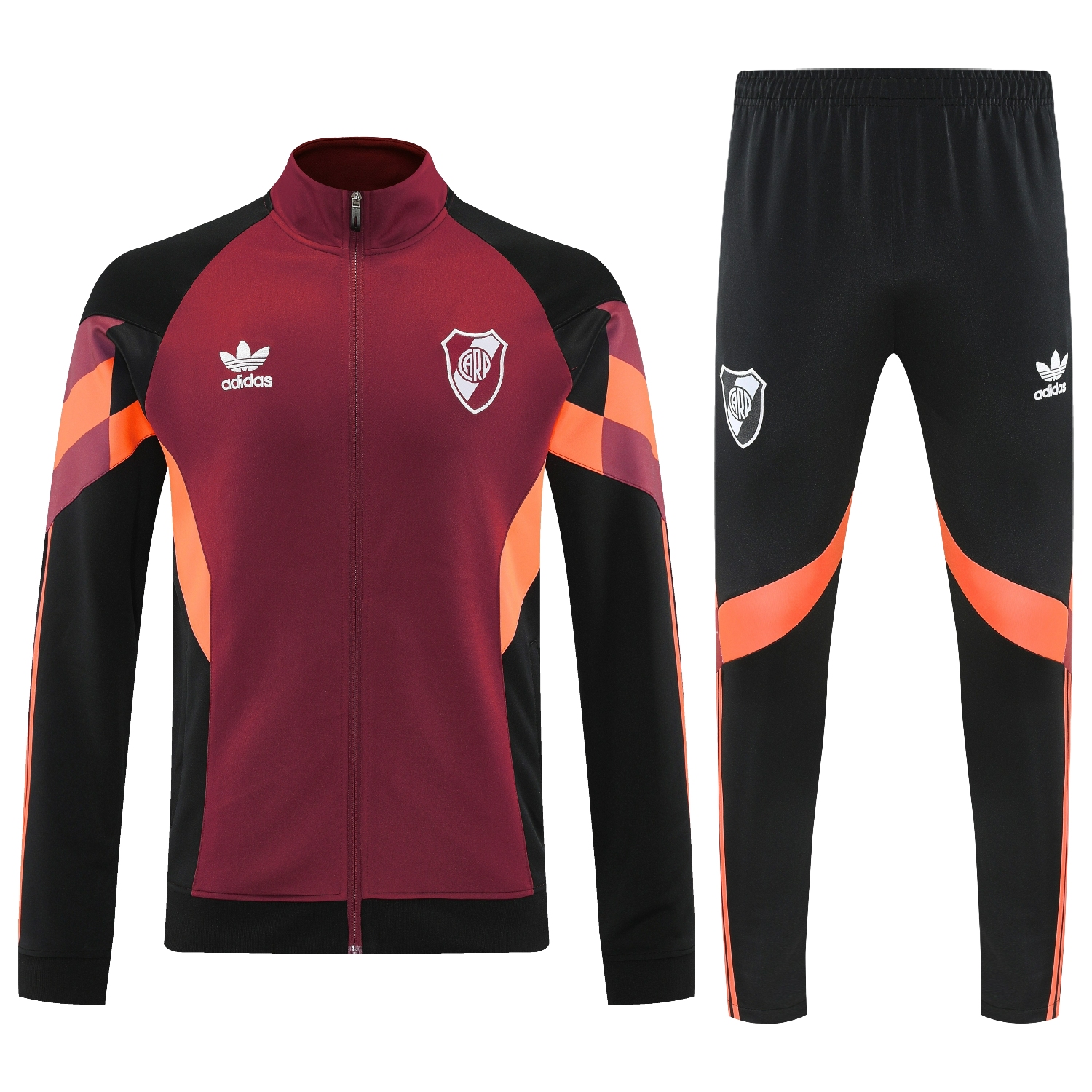 AlphaJersey-River Plate 25-26 Terrace Jacket Training Tracksuit - Deep Red Jackets & Black Pants