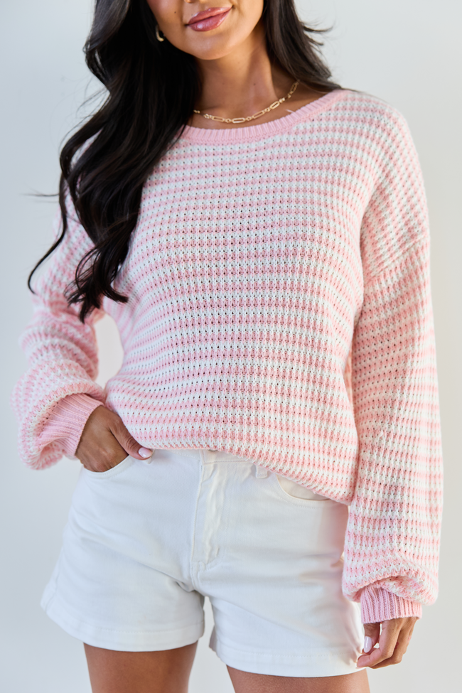 Lennon Blush and Ivory Striped Knit Sweater | Elegant Women's Fashion by coolavocek