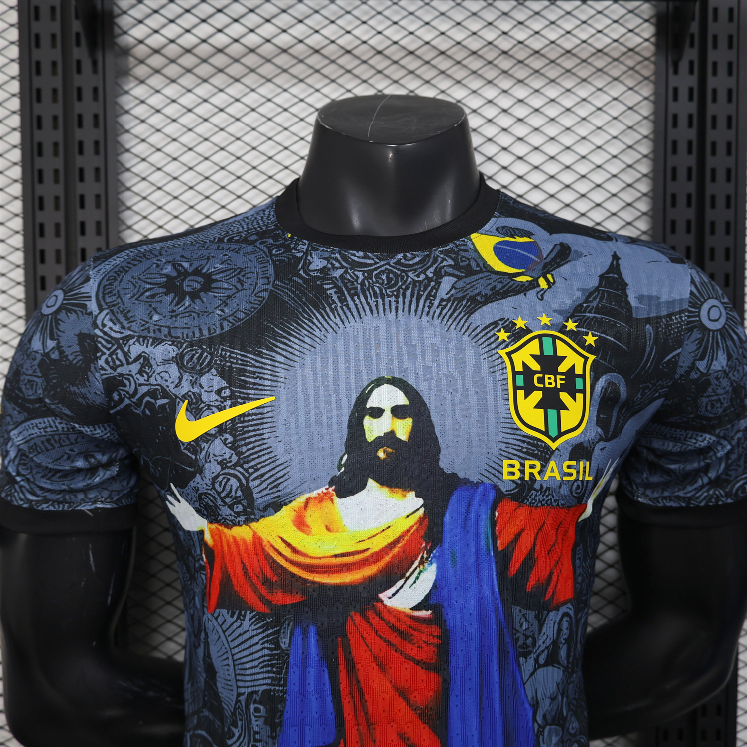 AlphaJersey-Brazil 25-26 Colorful Jesus Statue Special Black Jersey - Player Version